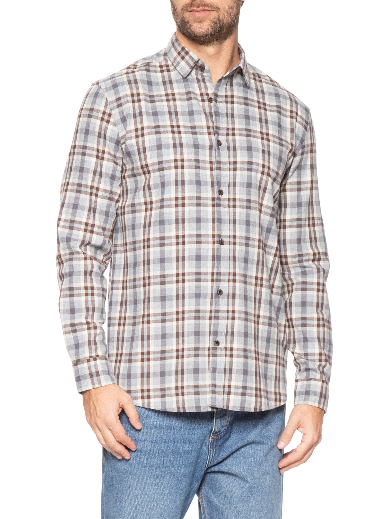 Camisa Masculina Regular Fit Flanela Xd Melange Marrom Aramis