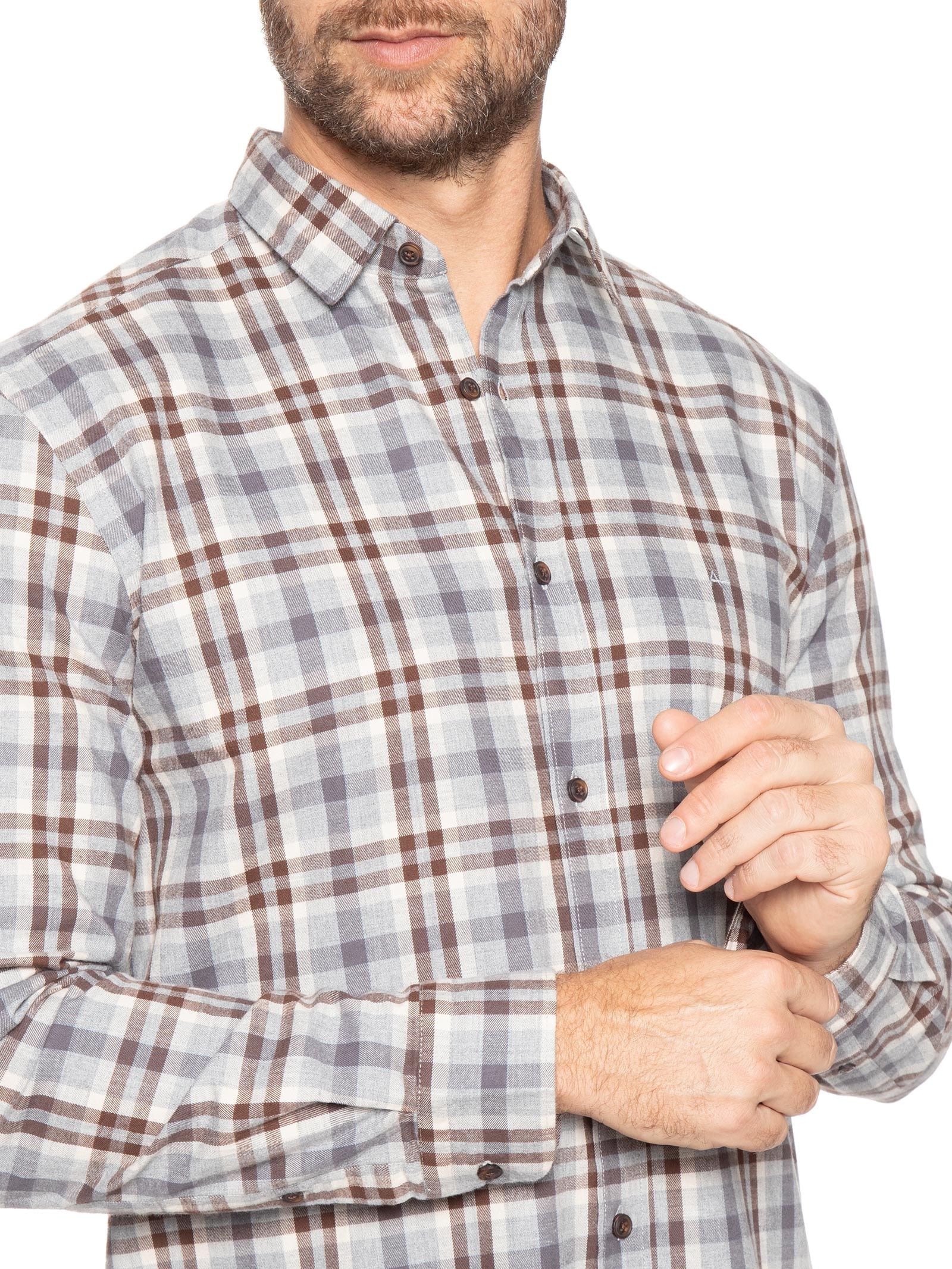 Camisa Masculina Regular Fit Flanela Xd Melange Marrom Aramis