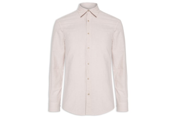 Camisa Masculina Regular Fit Gola Padre Linho - Bege