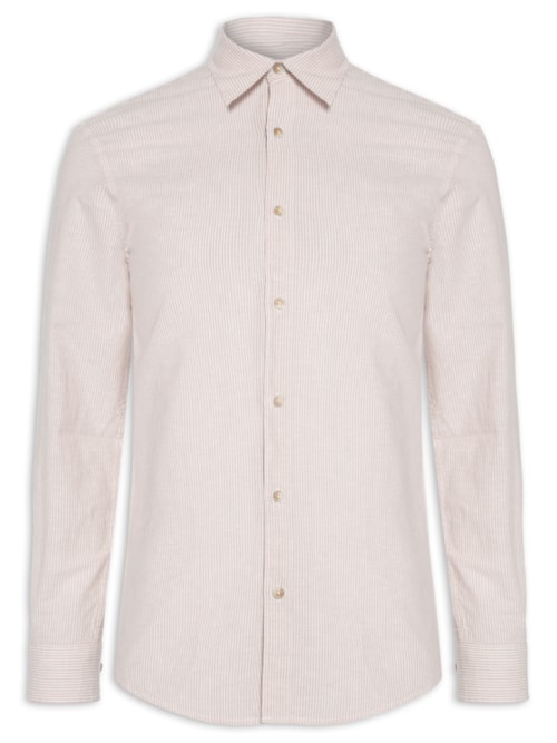 Camisa Masculina Regular Fit Gola Padre Linho – Bege