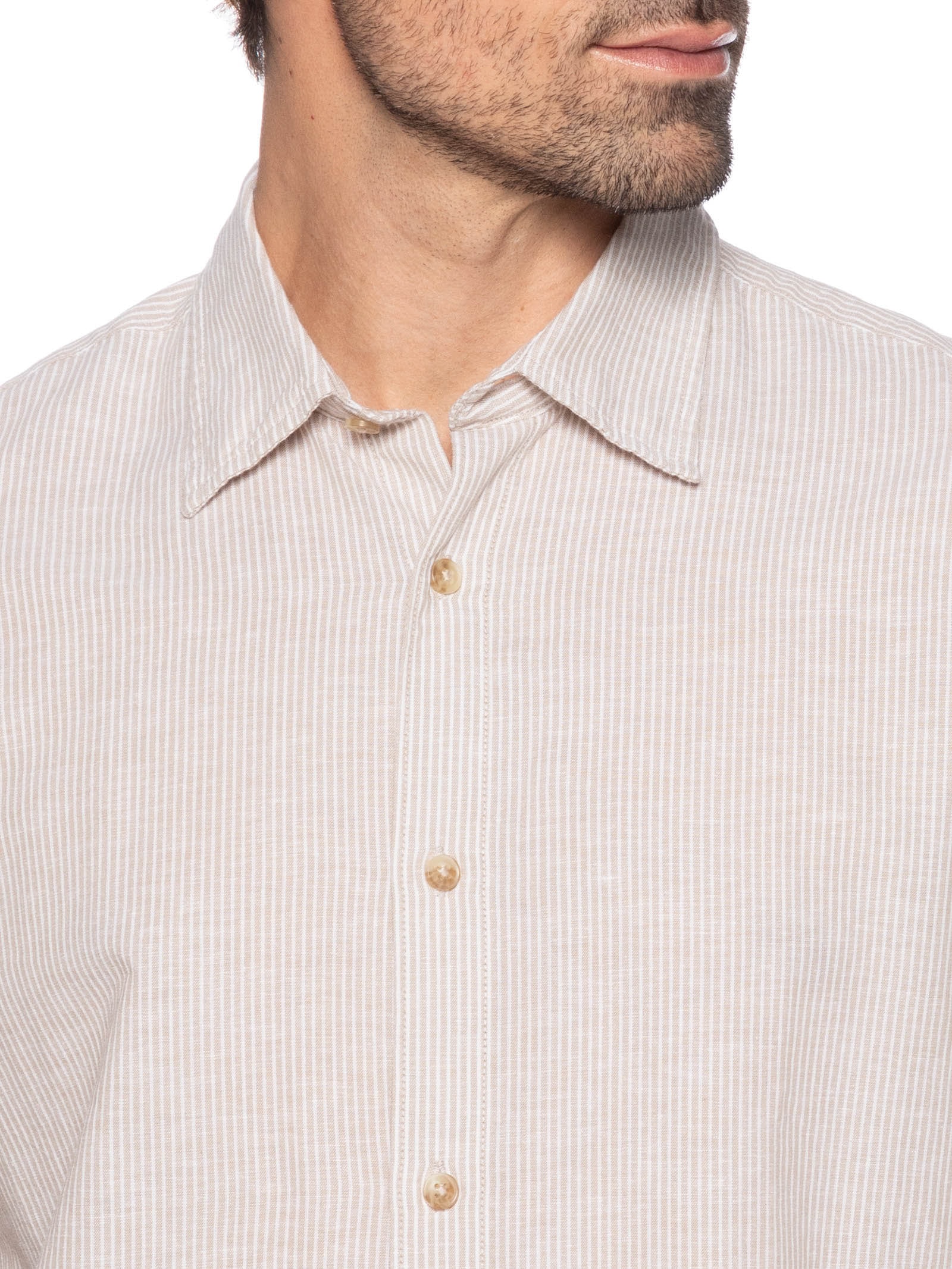 Camisa Masculina Regular Fit Gola Padre Linho Bege Jack & Jones