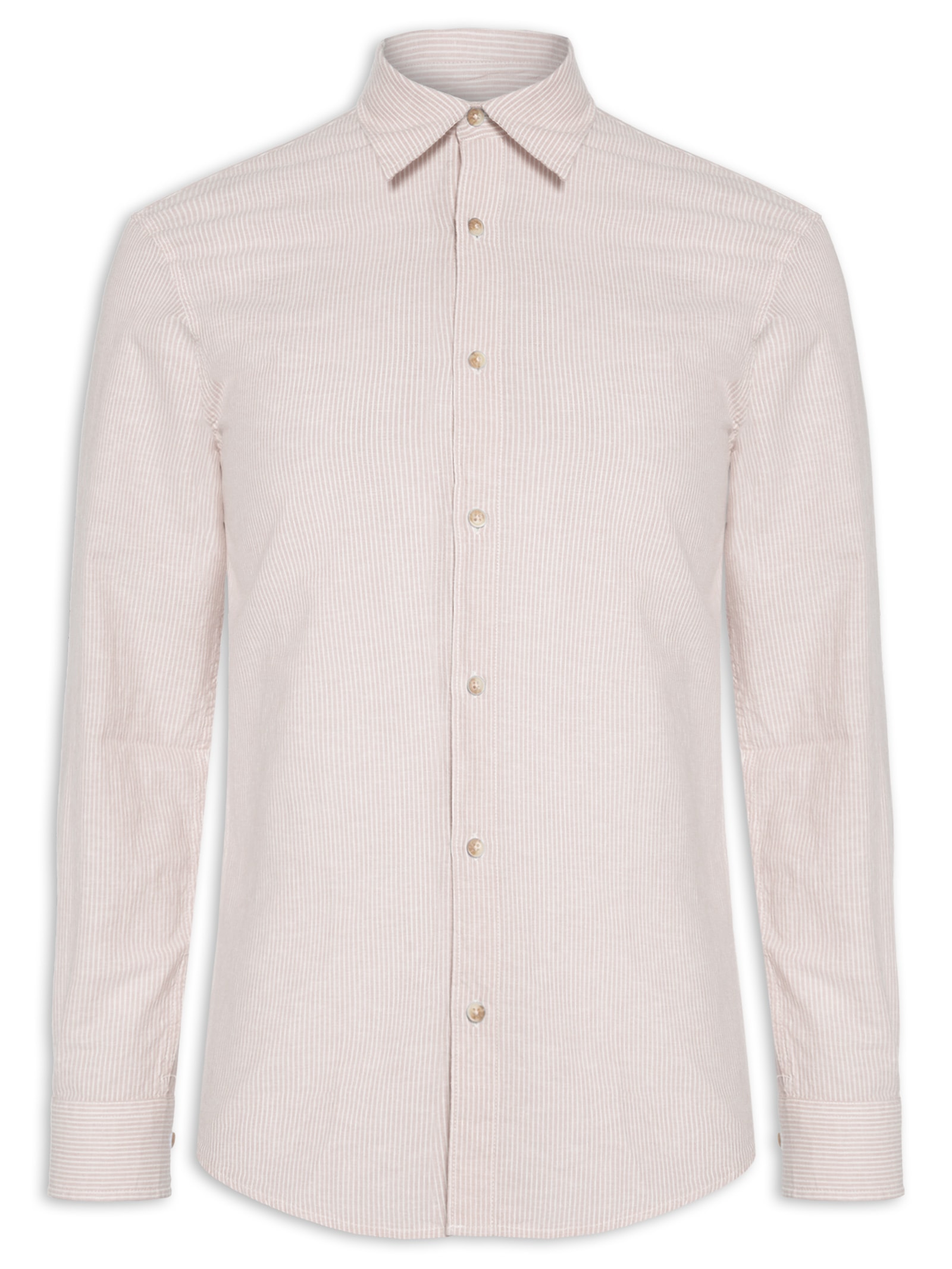 Camisa Masculina Regular Fit Gola Padre Linho Bege Jack & Jones