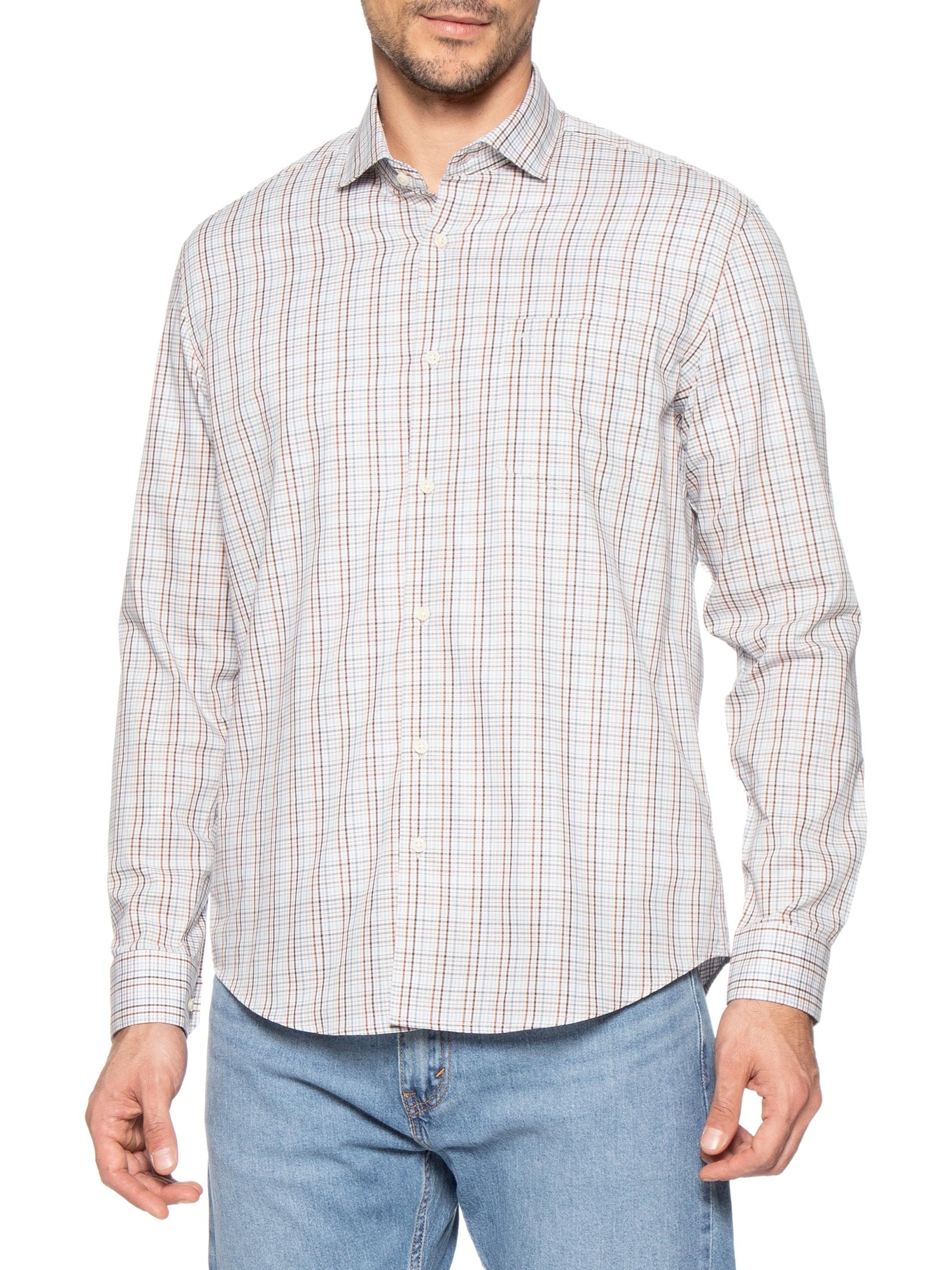 Camisa Masculina Regular Fit Maxi Xadrez Off White Aramis