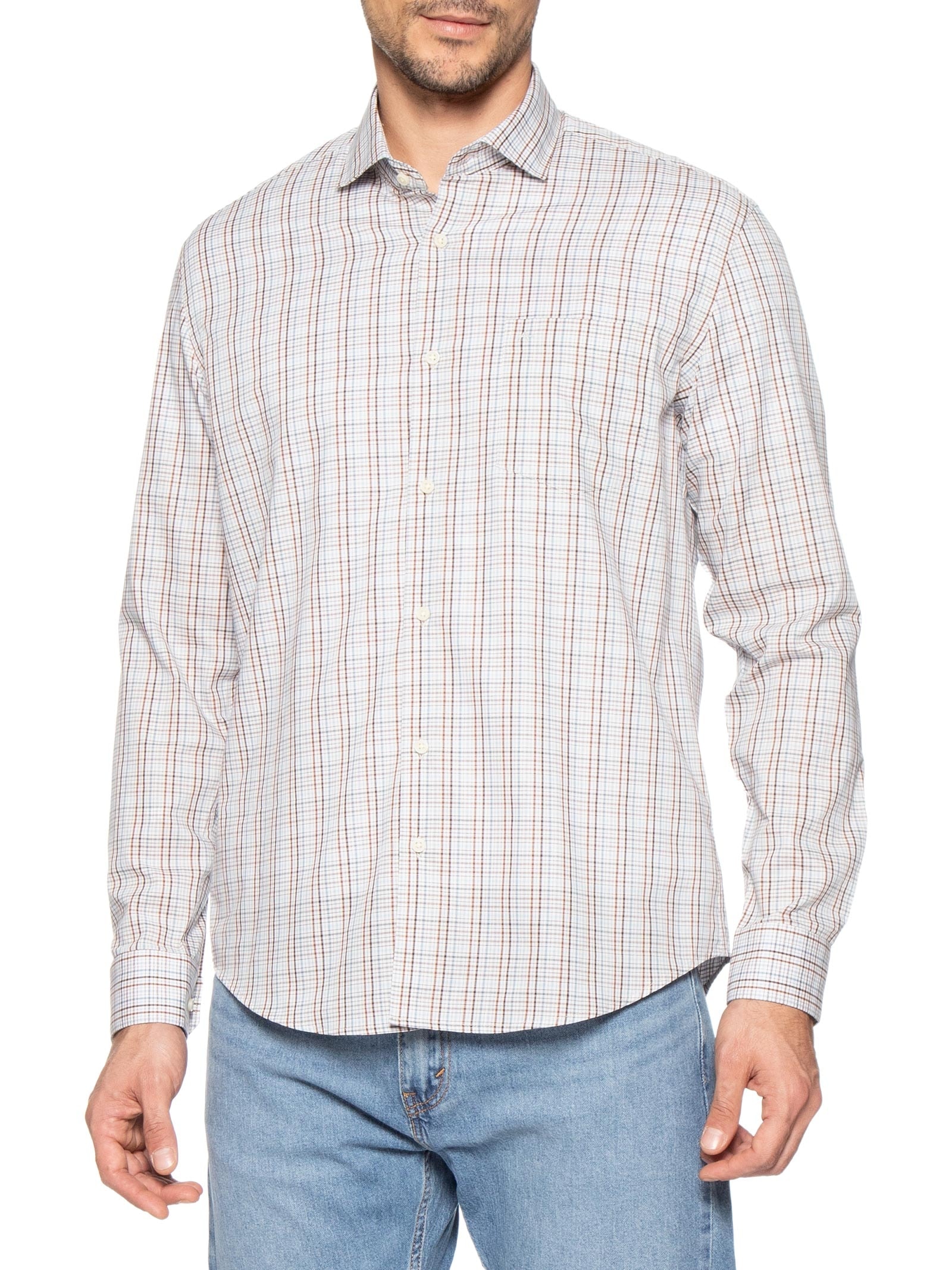 Camisa Masculina Regular Fit Maxi Xadrez Off White Aramis