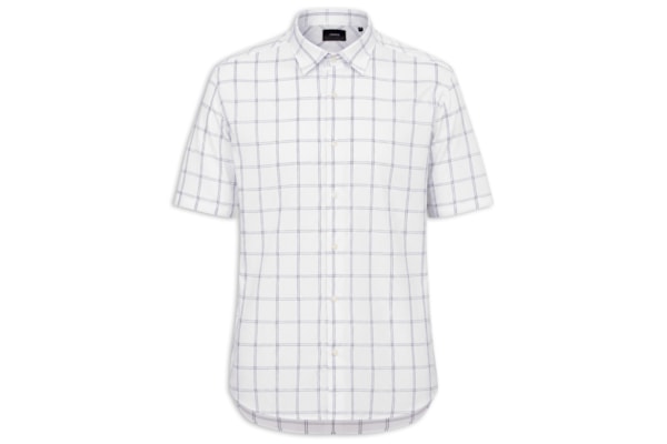 Camisa Masculina Regular Fit Mini Xadrez - Branco