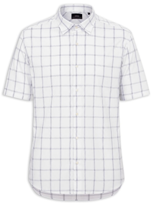 Camisa Masculina Regular Fit Mini Xadrez – Branco