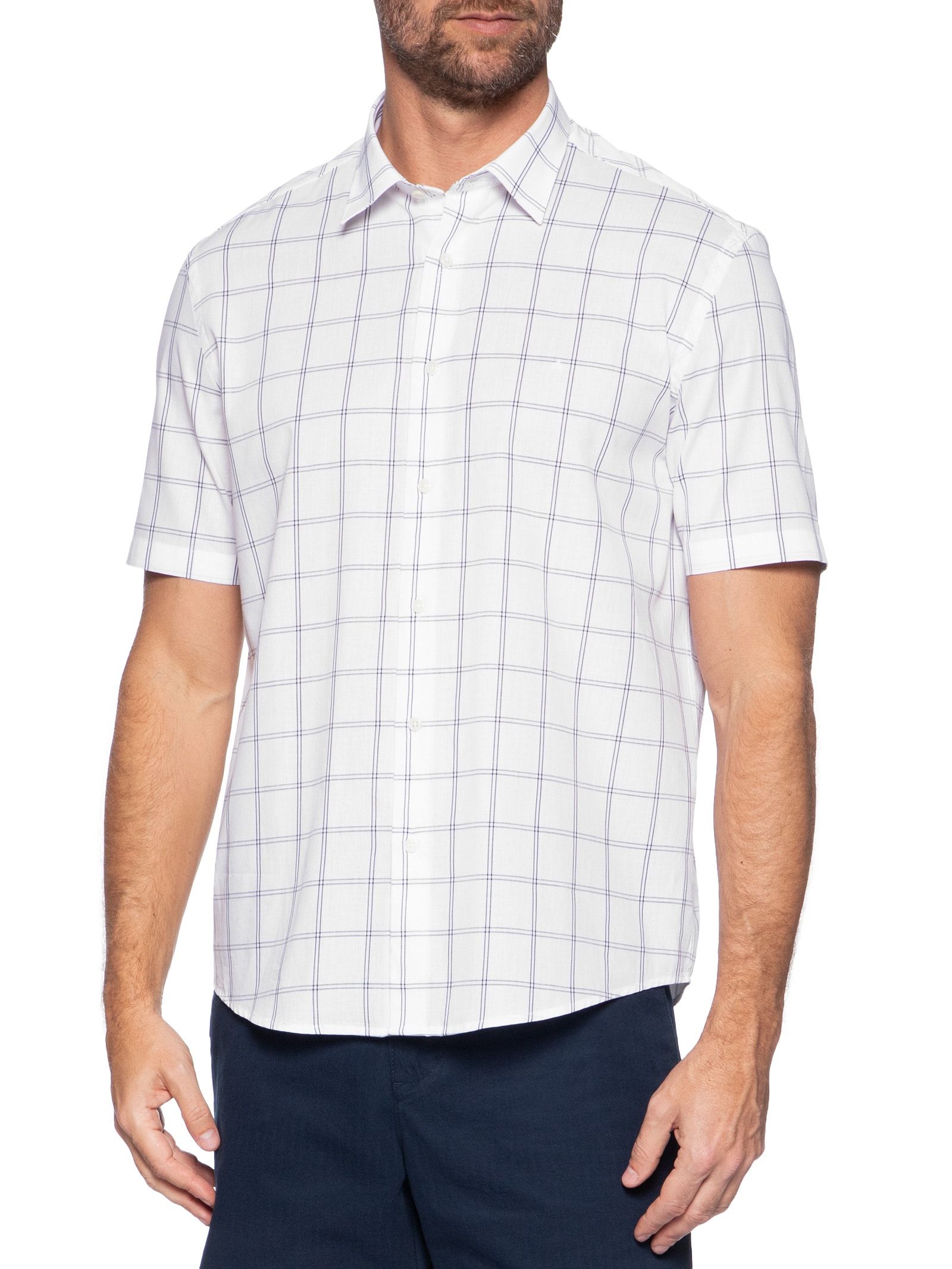 Camisa Masculina Regular Fit Mini Xadrez Branco Aramis