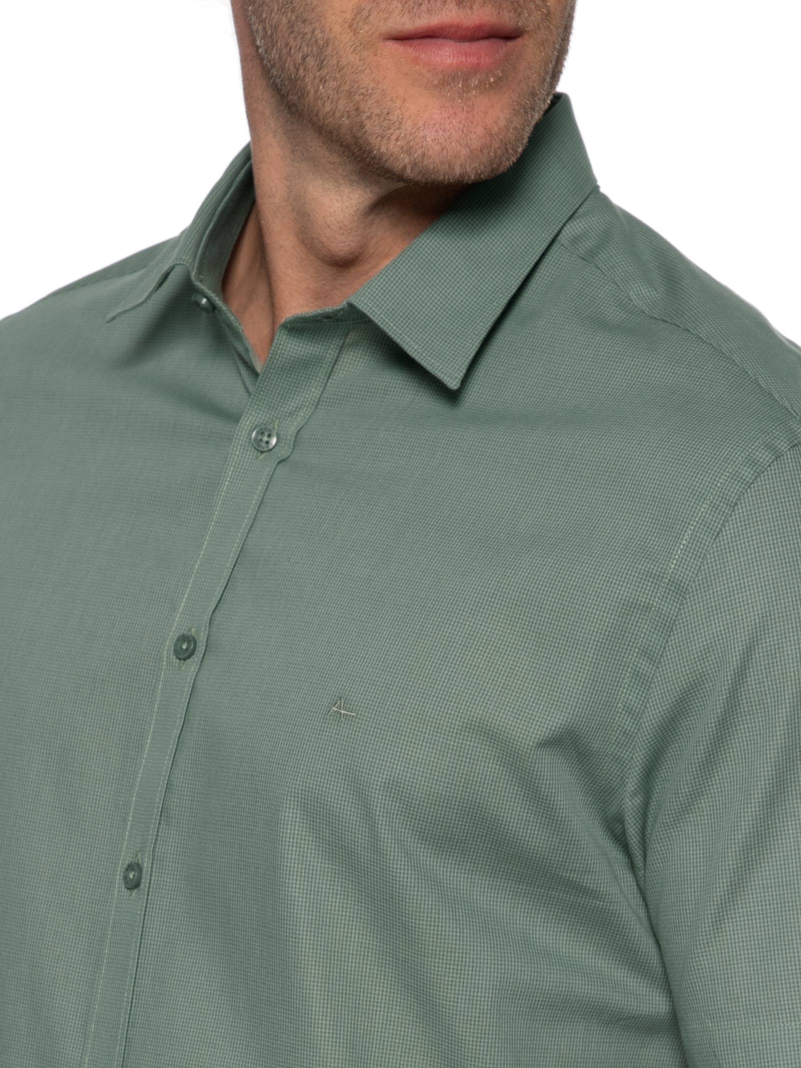 Camisa Masculina Regular Fit Mini Xadrez Verde Aramis