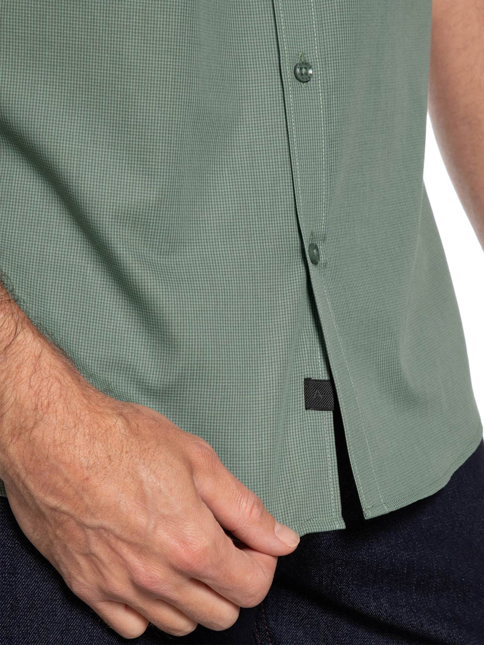 Camisa Masculina Regular Fit Mini Xadrez Verde Aramis