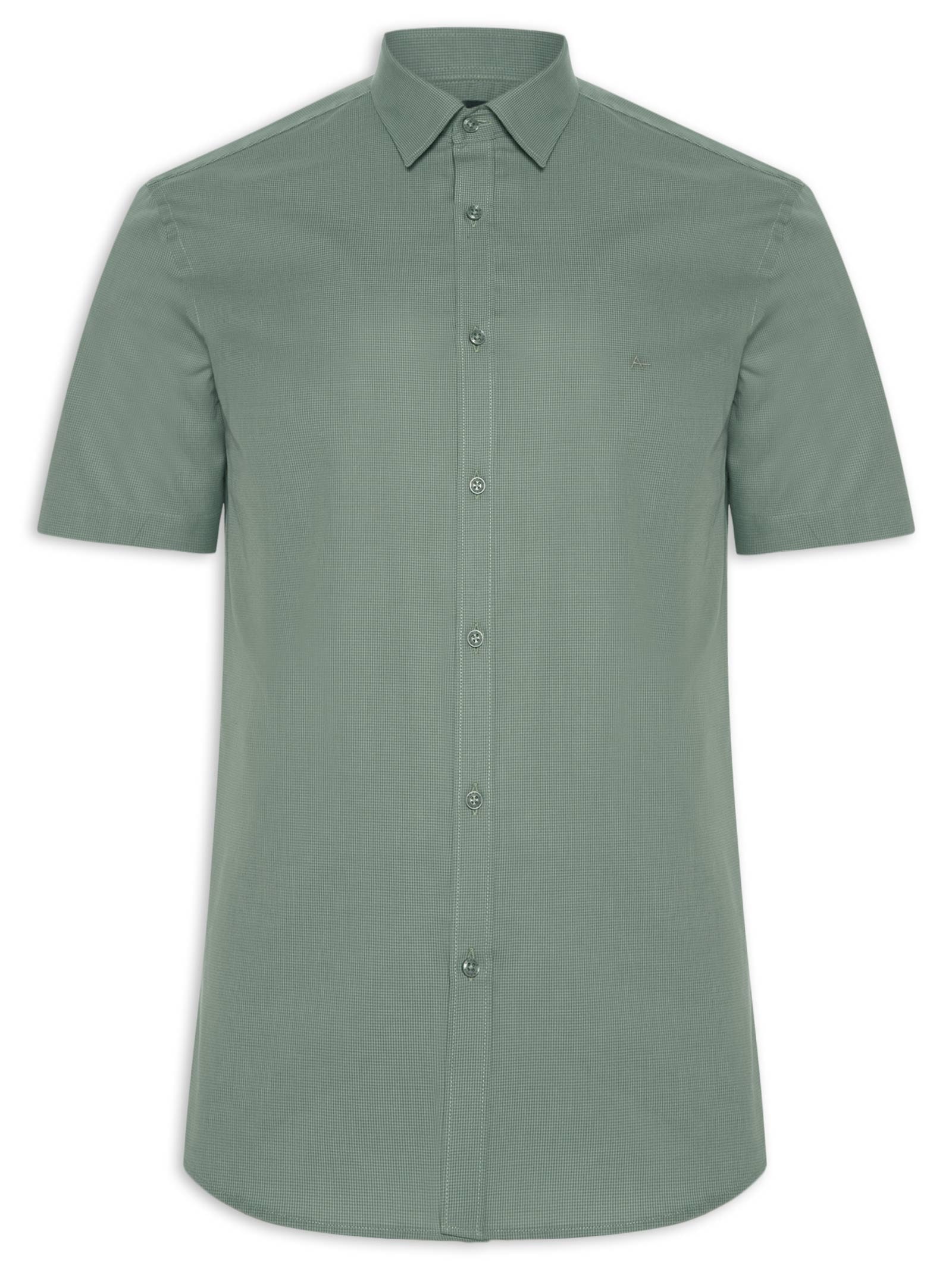 Camisa Masculina Regular Fit Mini Xadrez Verde Aramis
