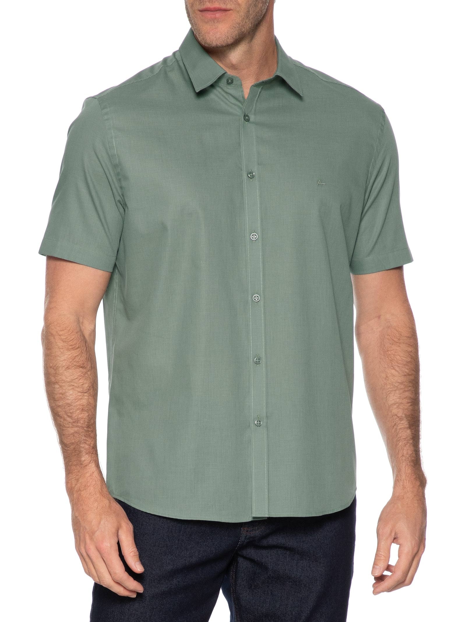 Camisa Masculina Regular Fit Mini Xadrez Verde Aramis