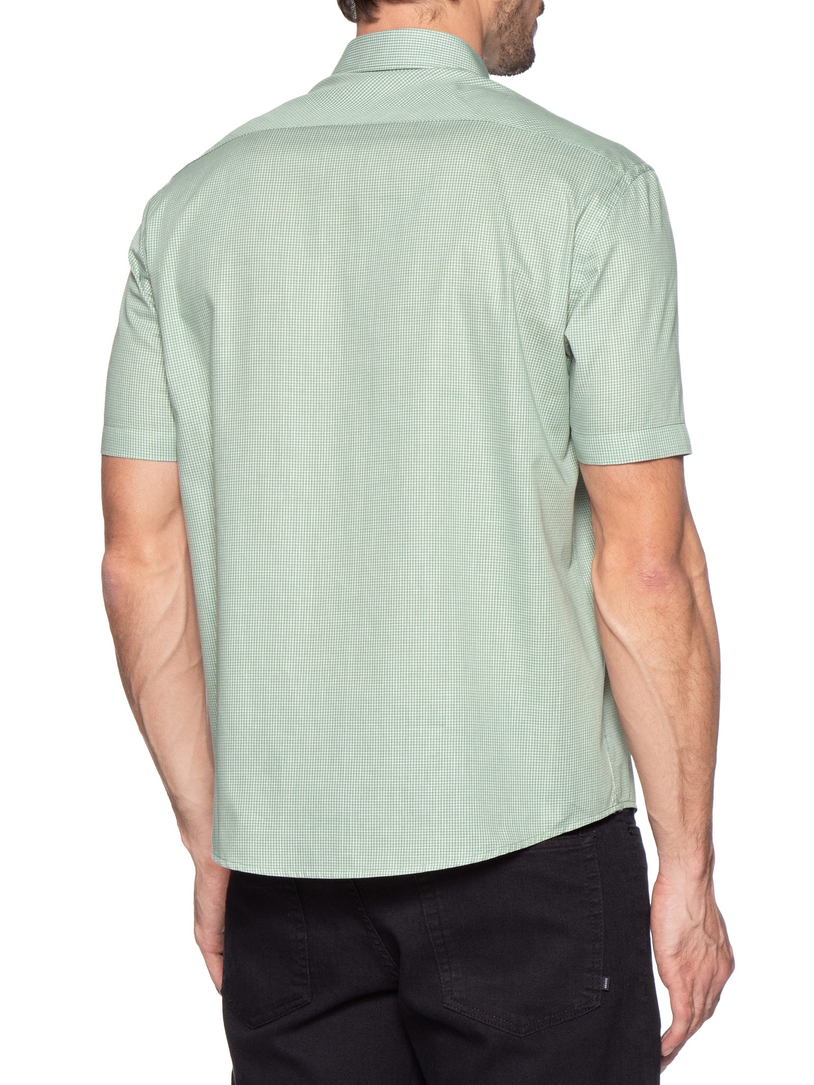 Camisa Masculina Regular Fit Mini Xadrez Verde Aramis