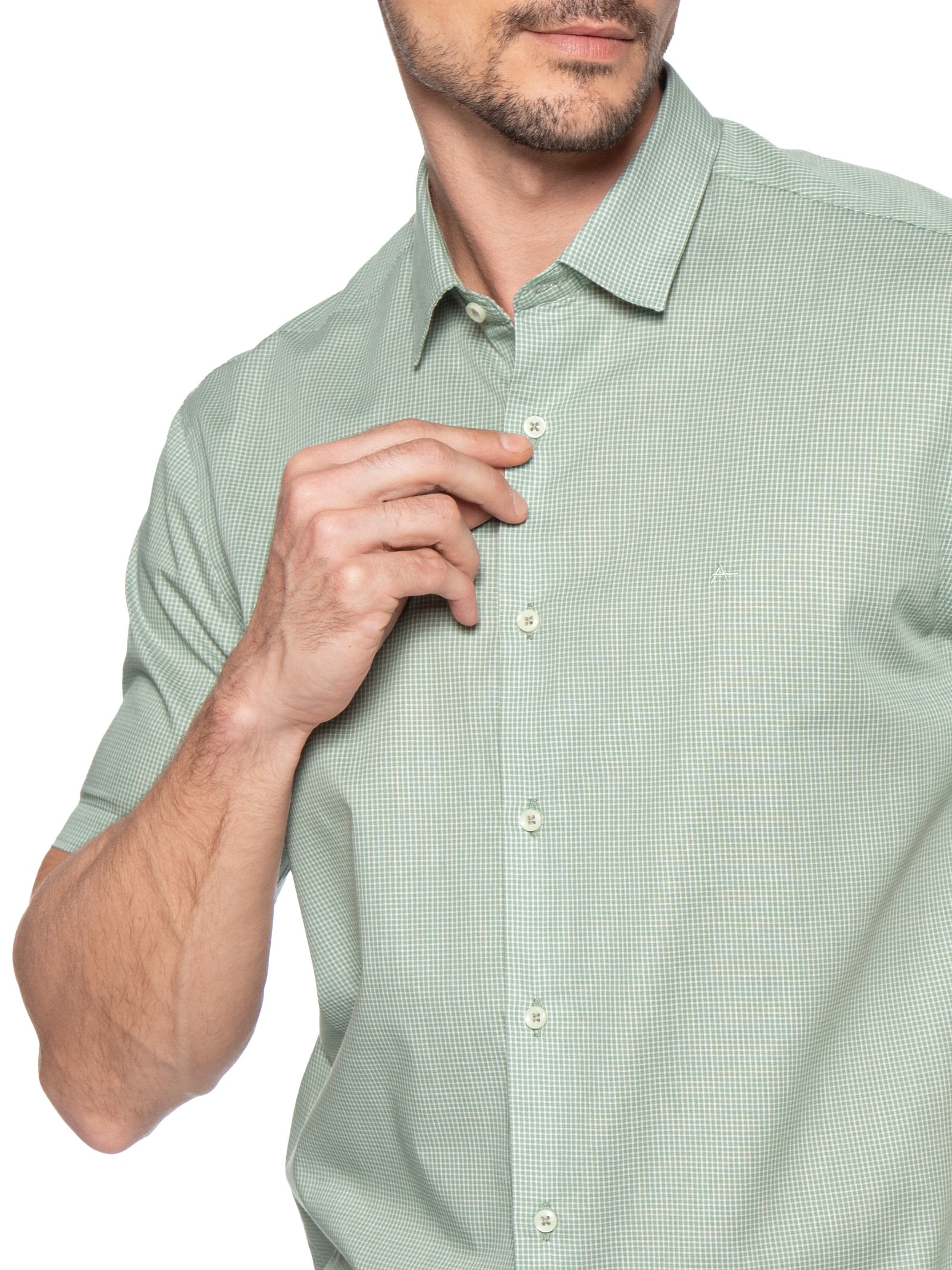 Camisa Masculina Regular Fit Mini Xadrez Verde Aramis