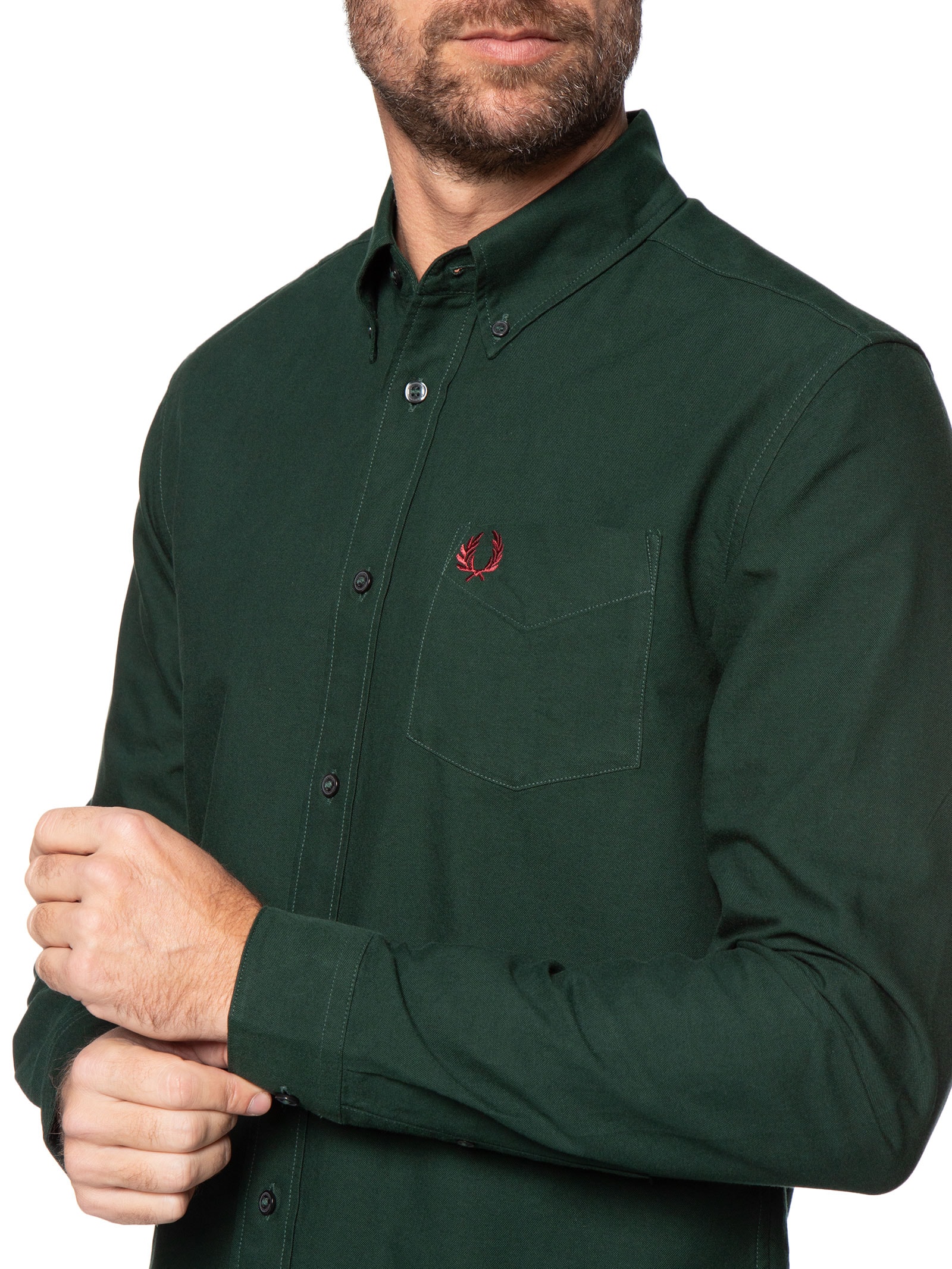 Camisa Masculina Regular Fit Oxford Com Bolso Verde Fred Perry