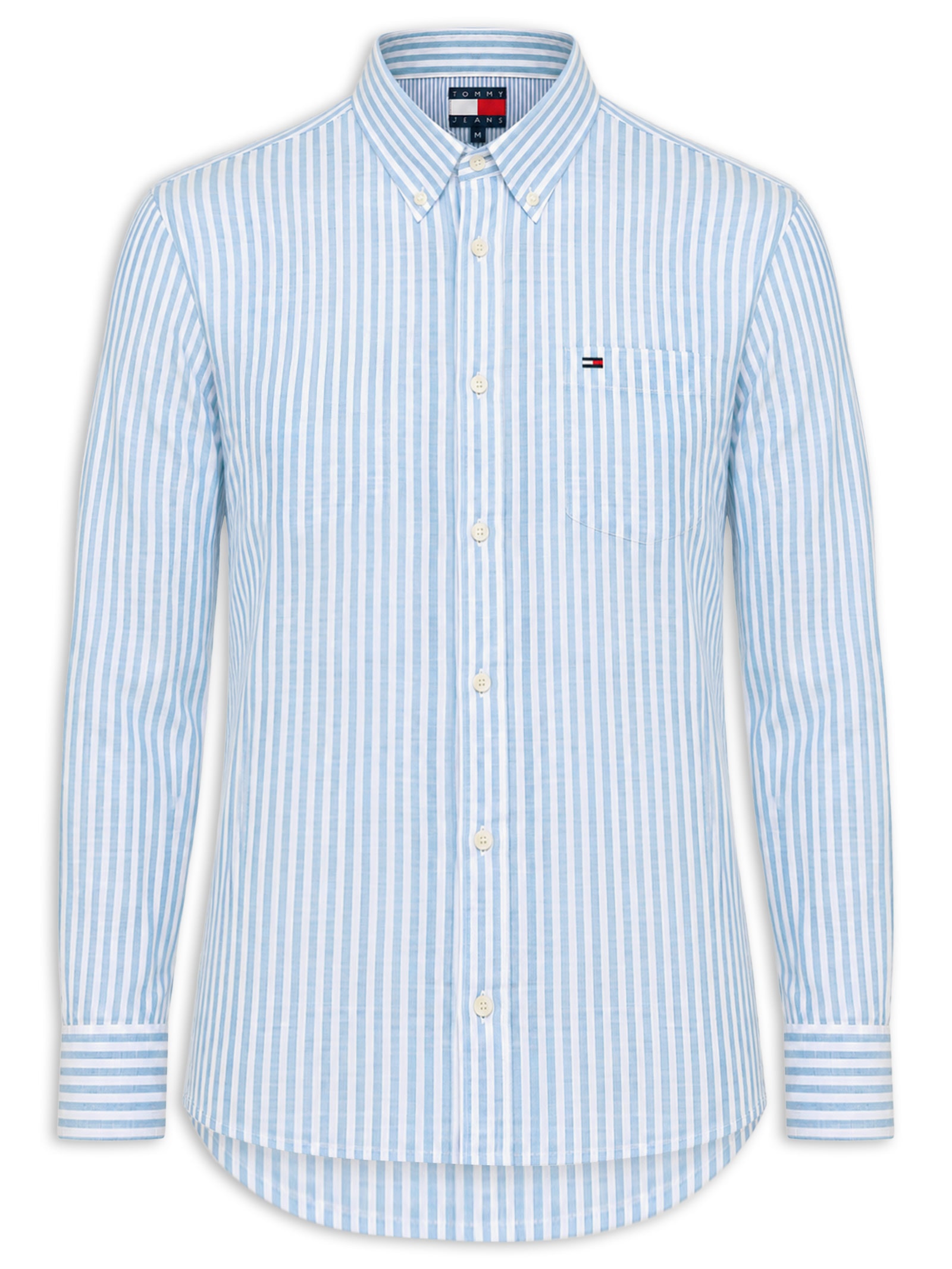 Camisa Masculina Regular Fit Oxford Listrada Azul Tommy Jeans