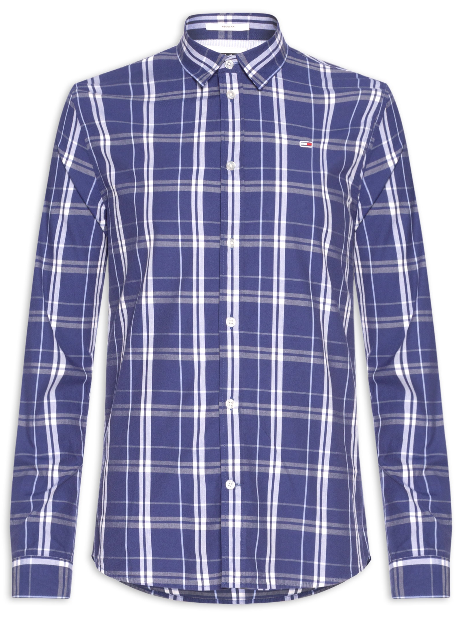 Camisa Masculina Regular Fit Popline Xadrez Azul Tommy Jeans