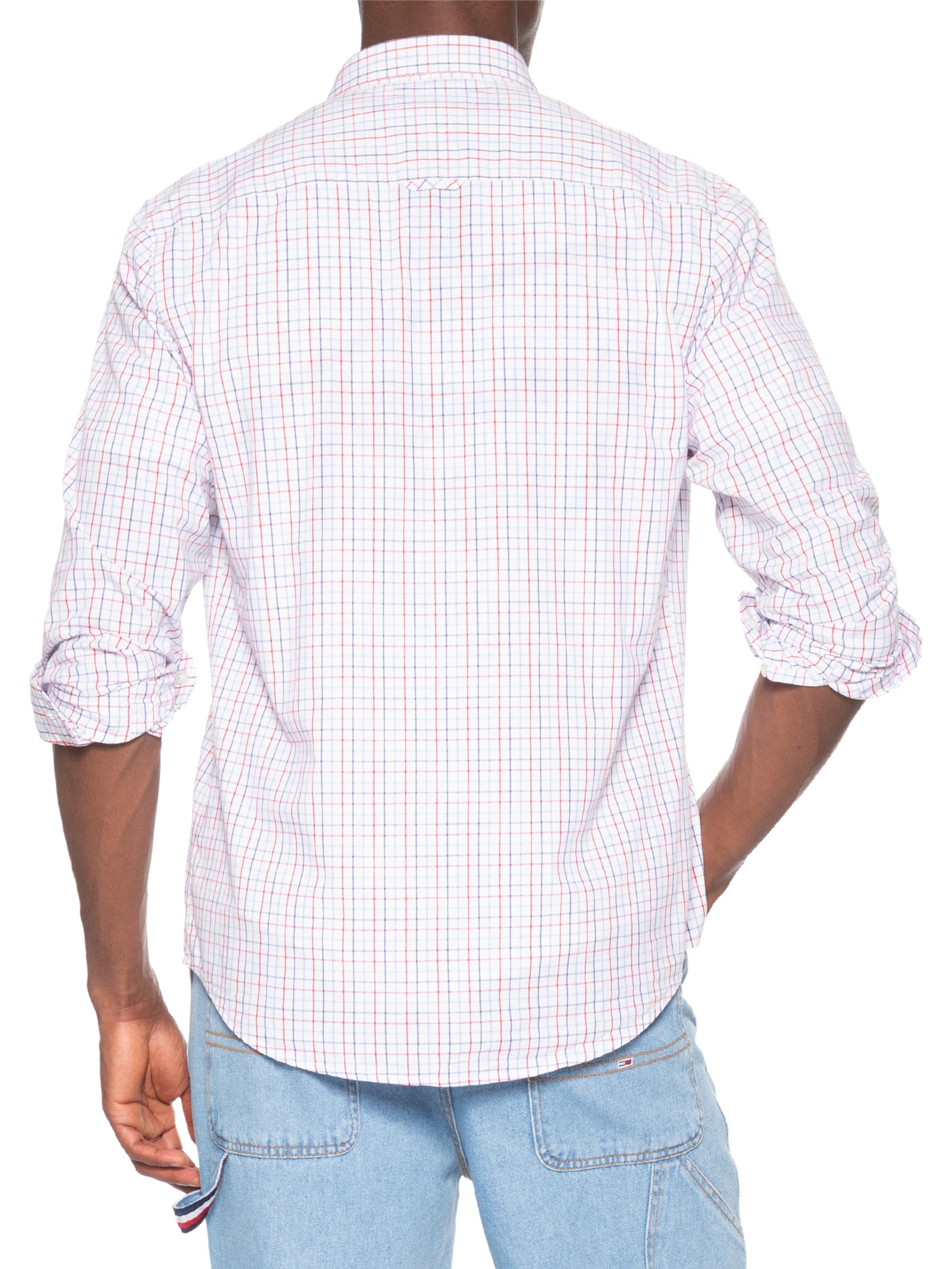 Camisa Masculina Regular Fit Popline Xadrez Branco Tommy Jeans