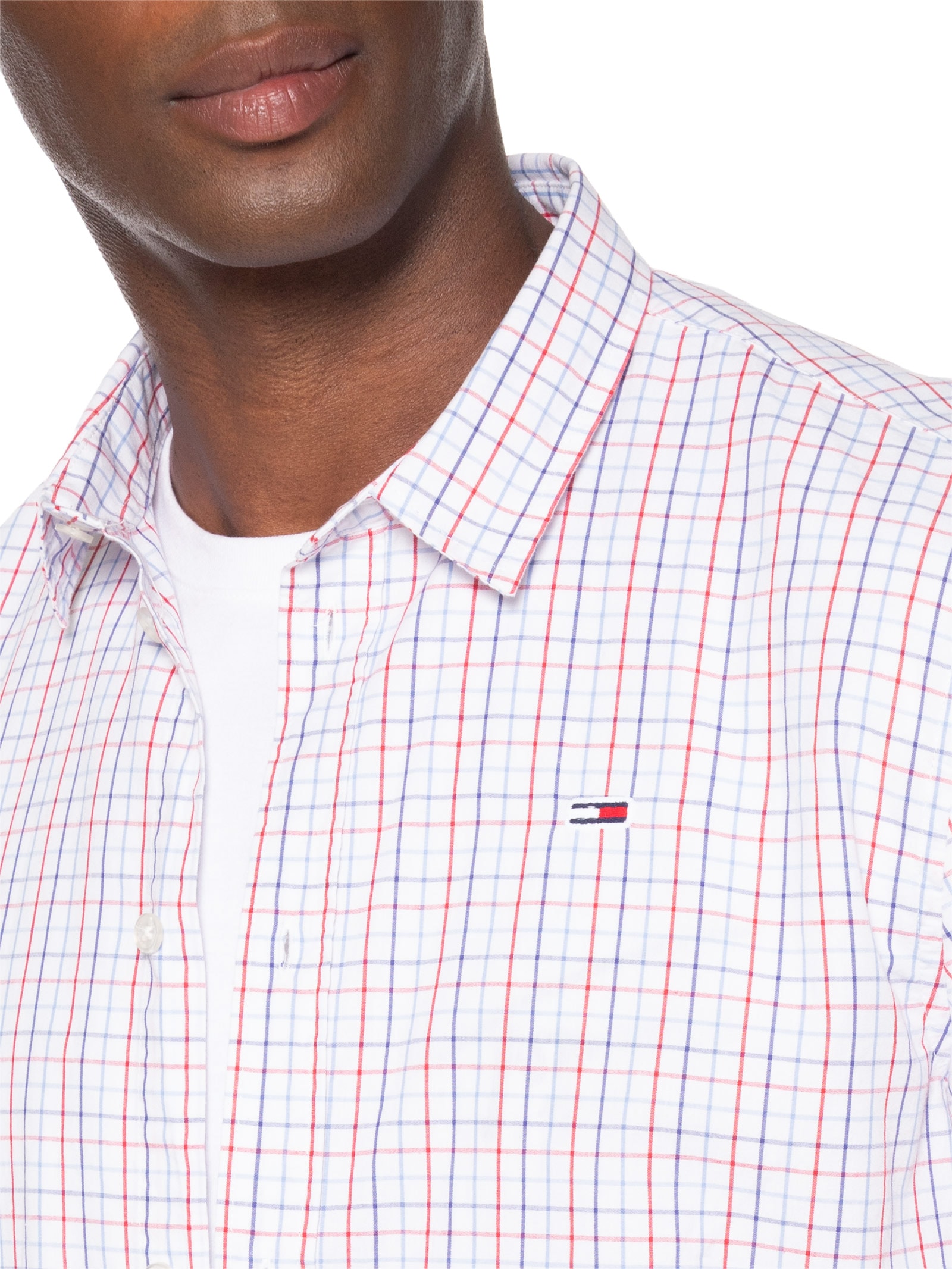 Camisa Masculina Regular Fit Popline Xadrez Branco Tommy Jeans