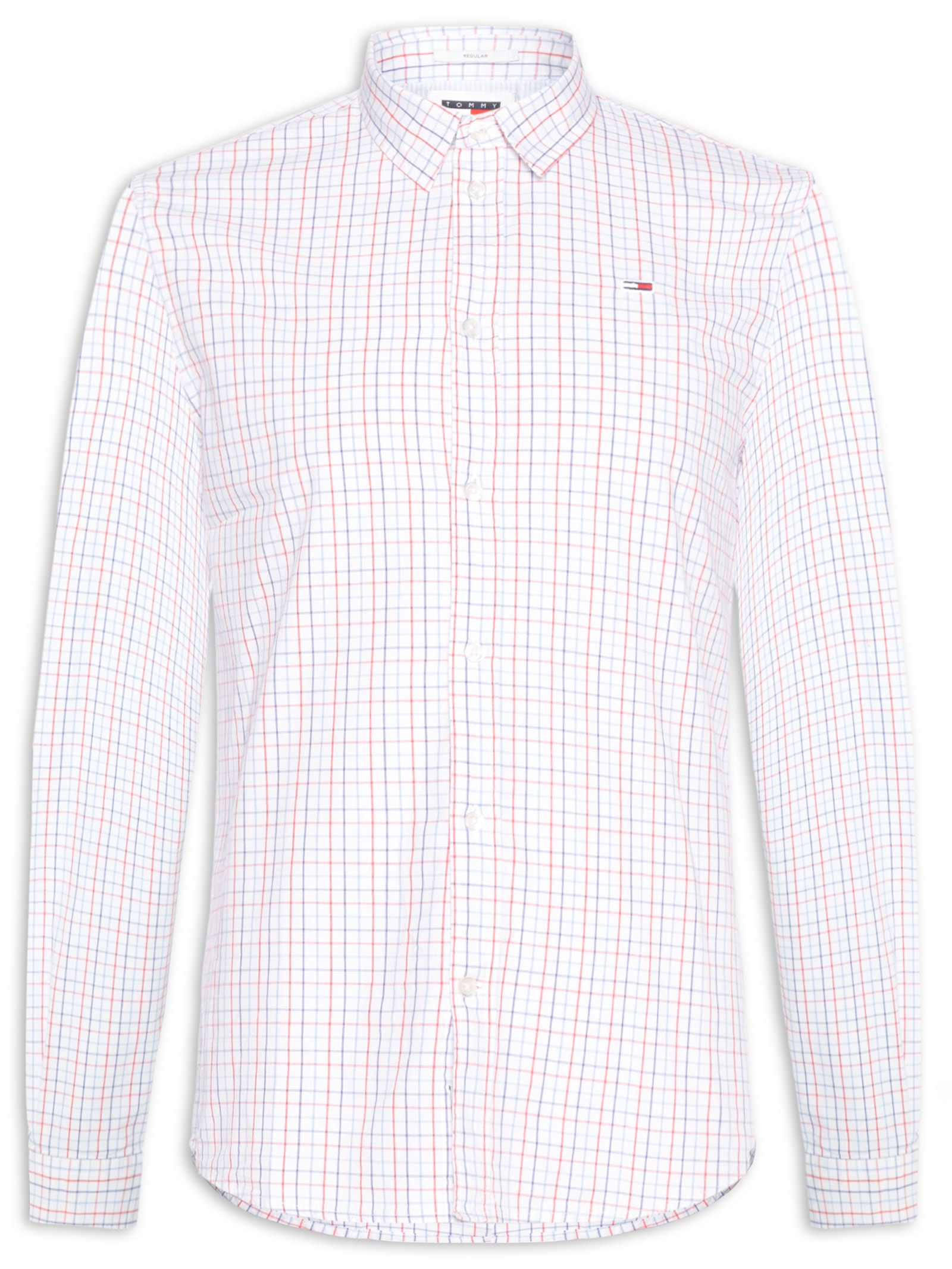 Camisa Masculina Regular Fit Popline Xadrez Branco Tommy Jeans