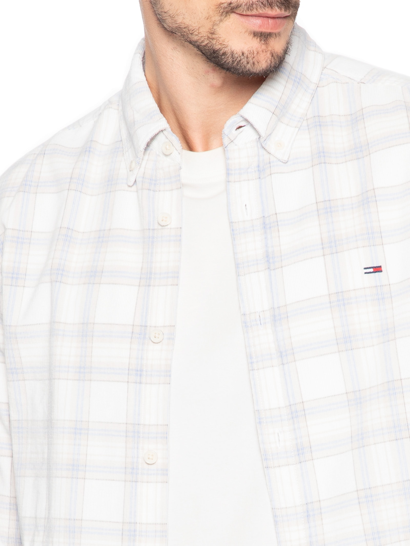 Camisa Masculina Regular Fit Xadrez Cotelê Azul Tommy Jeans