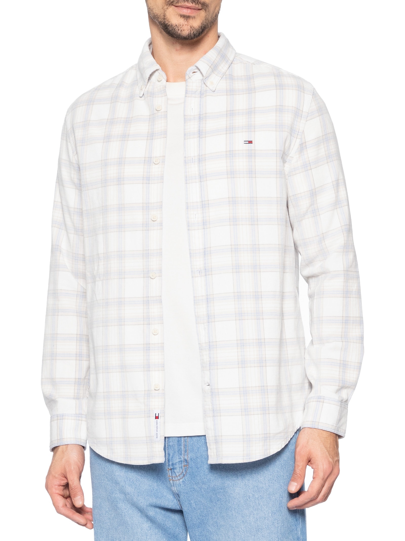 Camisa Masculina Regular Fit Xadrez Cotelê Azul Tommy Jeans