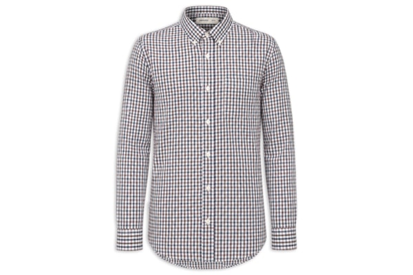 Camisa Masculina Regular Fit Xadrez Em Algodão - Bege