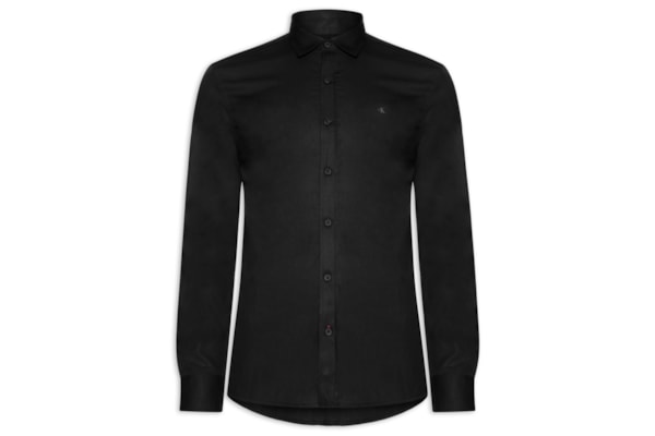 Camisa Masculina Regular Lisa Básica Logo - Preto