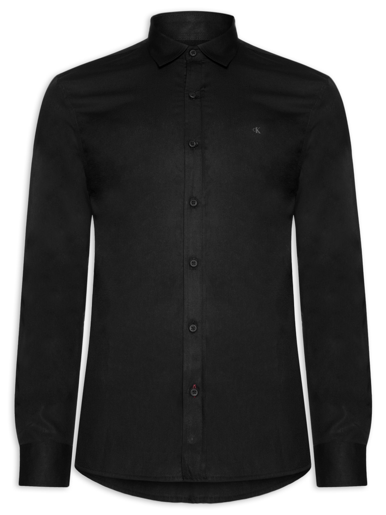 Camisa Masculina Regular Lisa Básica Logo Preto Calvin Klein Jeans