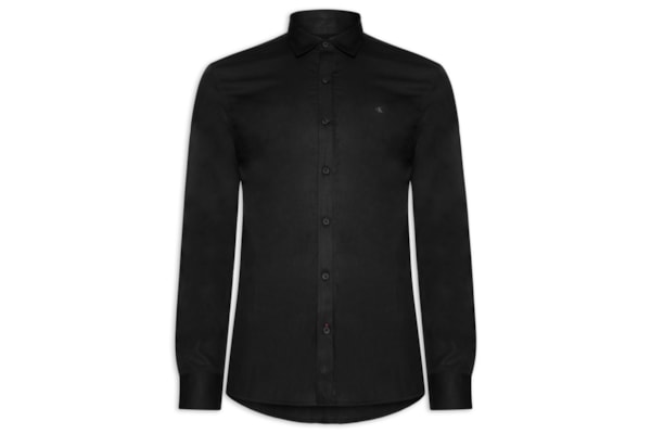 Camisa Masculina Regular Lisa Básica Logo - Preto