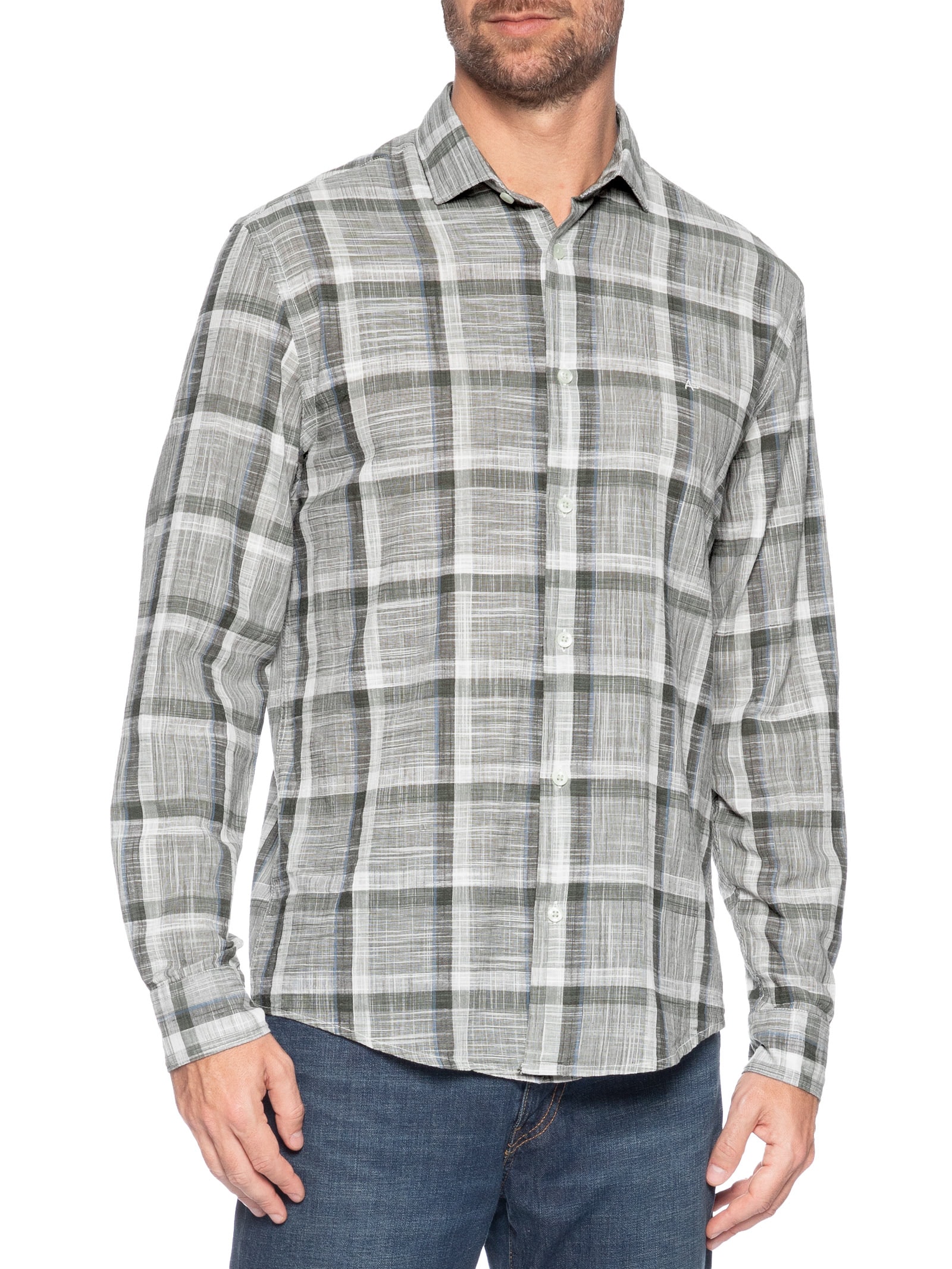 Camisa Masculina Regular Maxi Xadrez Flame Com Contraste Verde Aramis