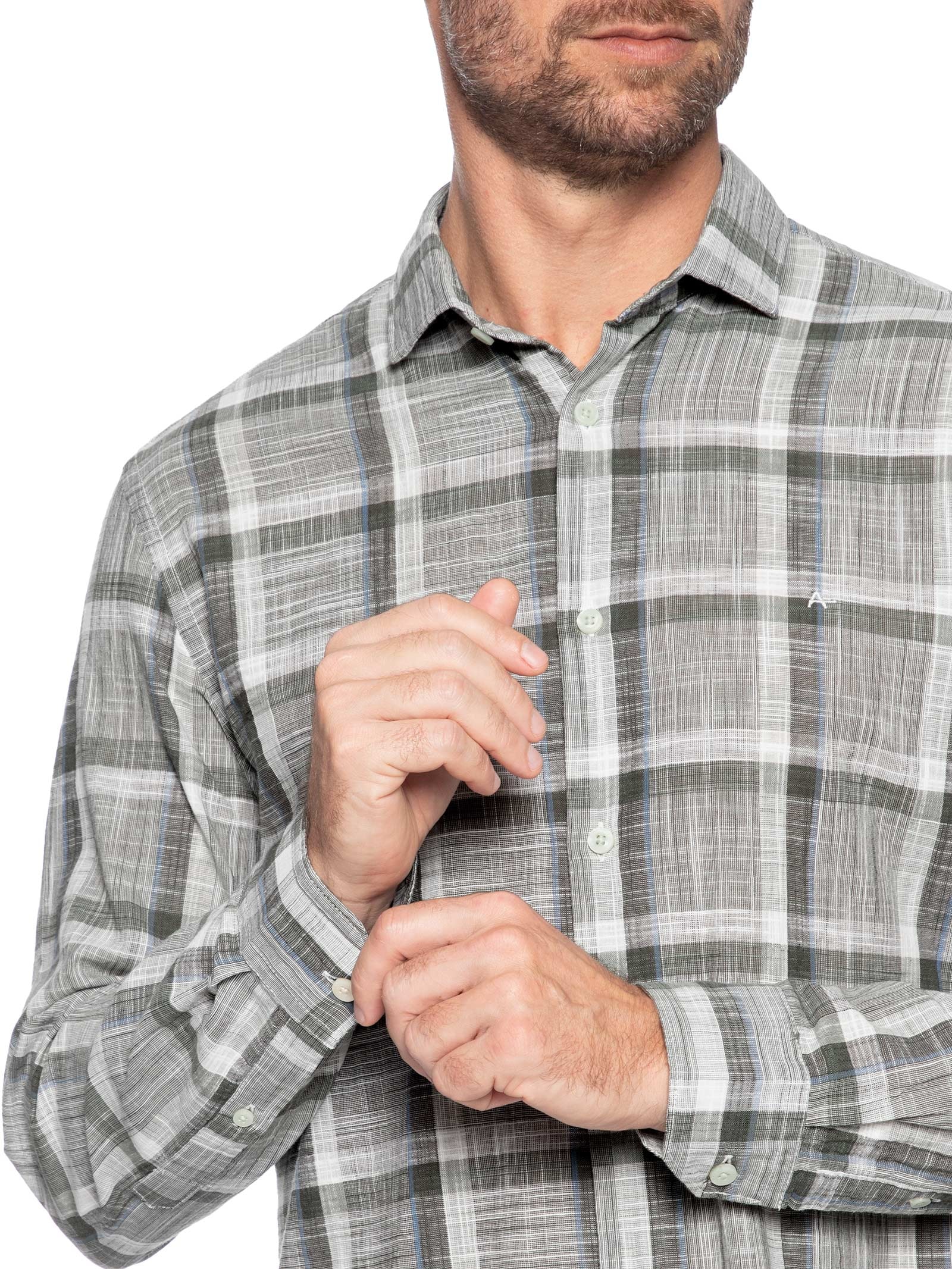 Camisa Masculina Regular Maxi Xadrez Flame Com Contraste Verde Aramis