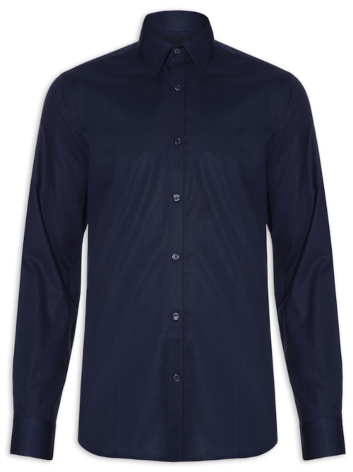 Camisa Masculina Regular Social Lisa - Azul