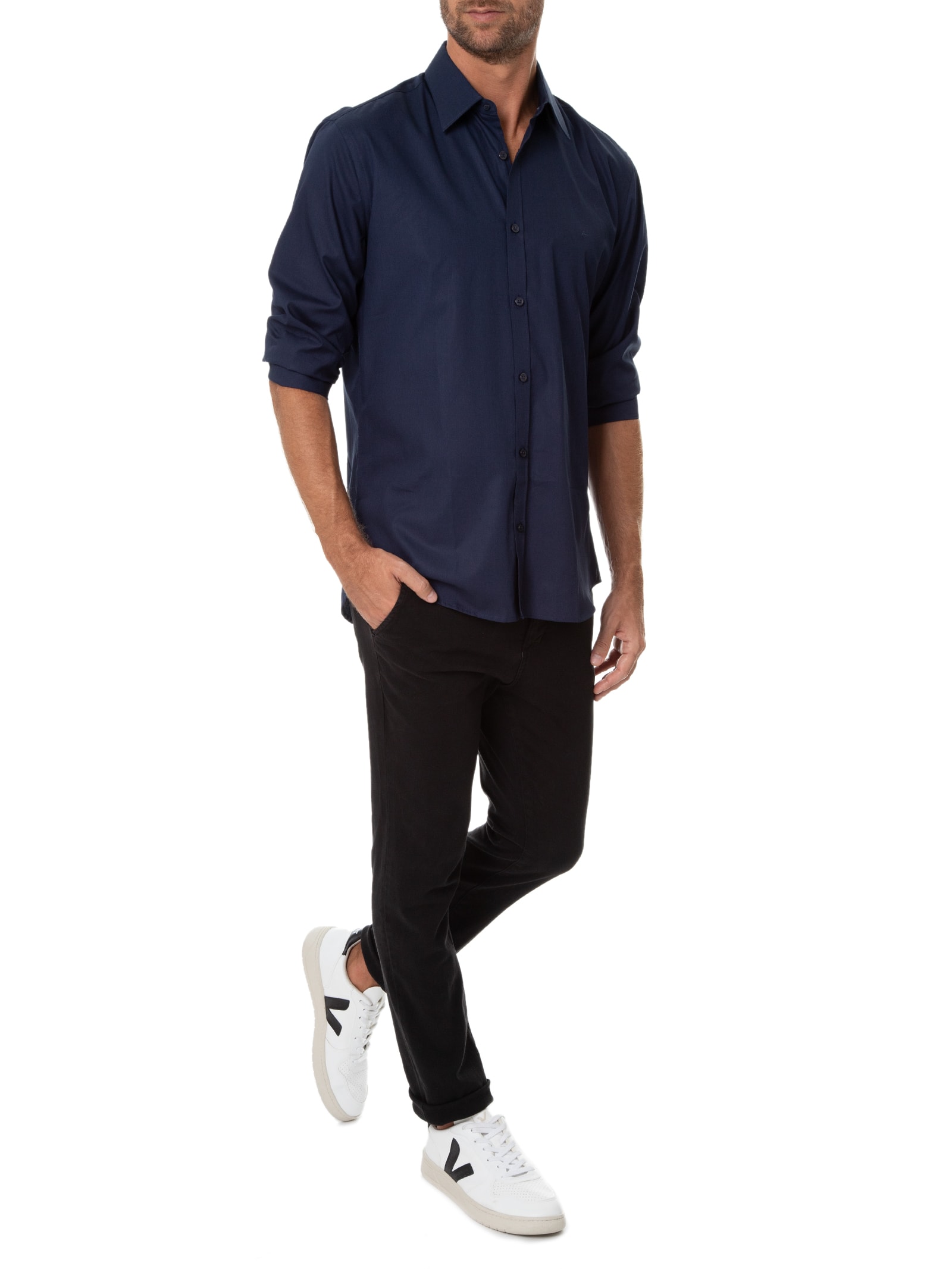 Camisa Masculina Regular Social Lisa Azul Aramis