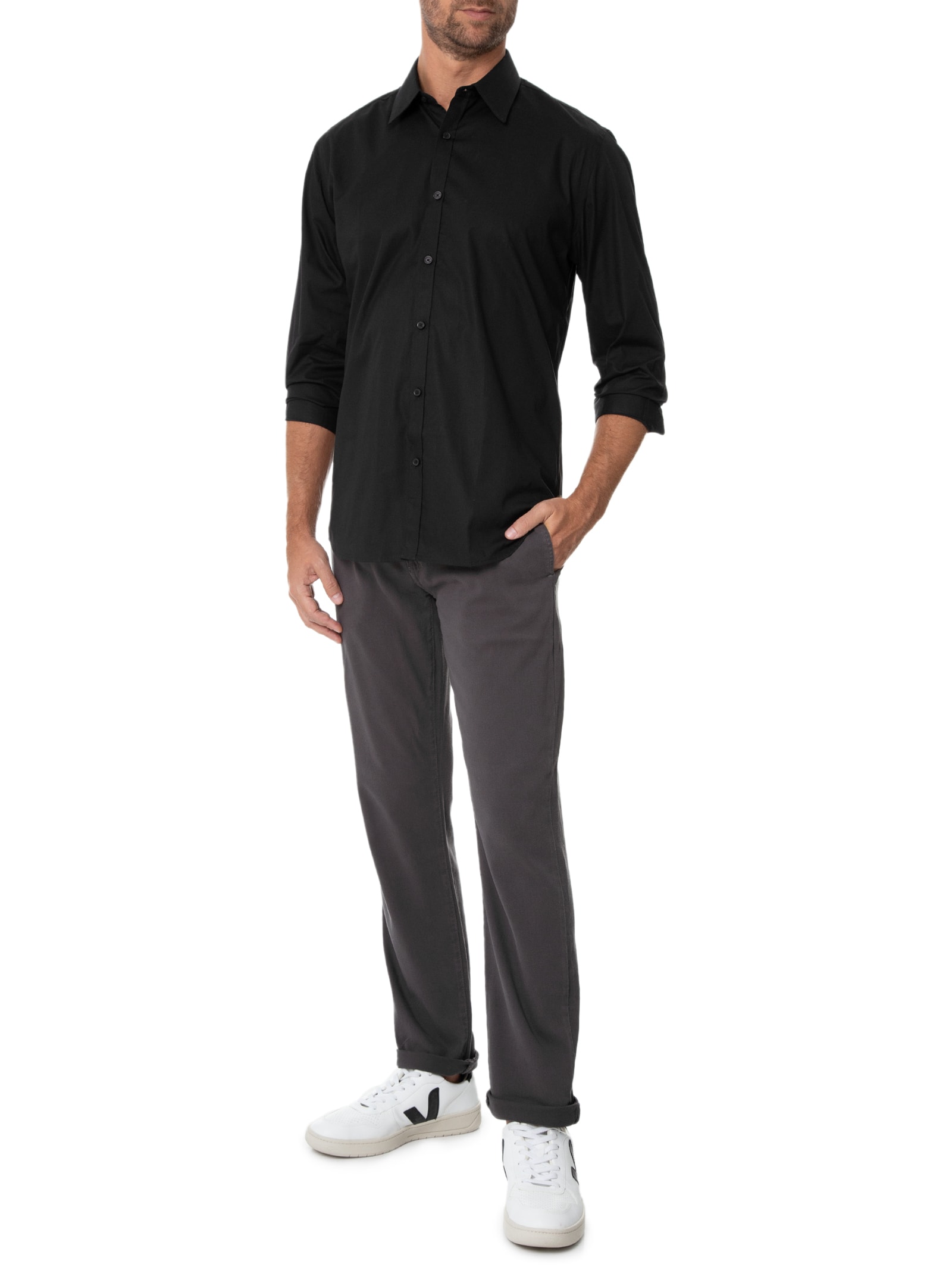 Camisa Masculina Regular Social Lisa Preto Aramis