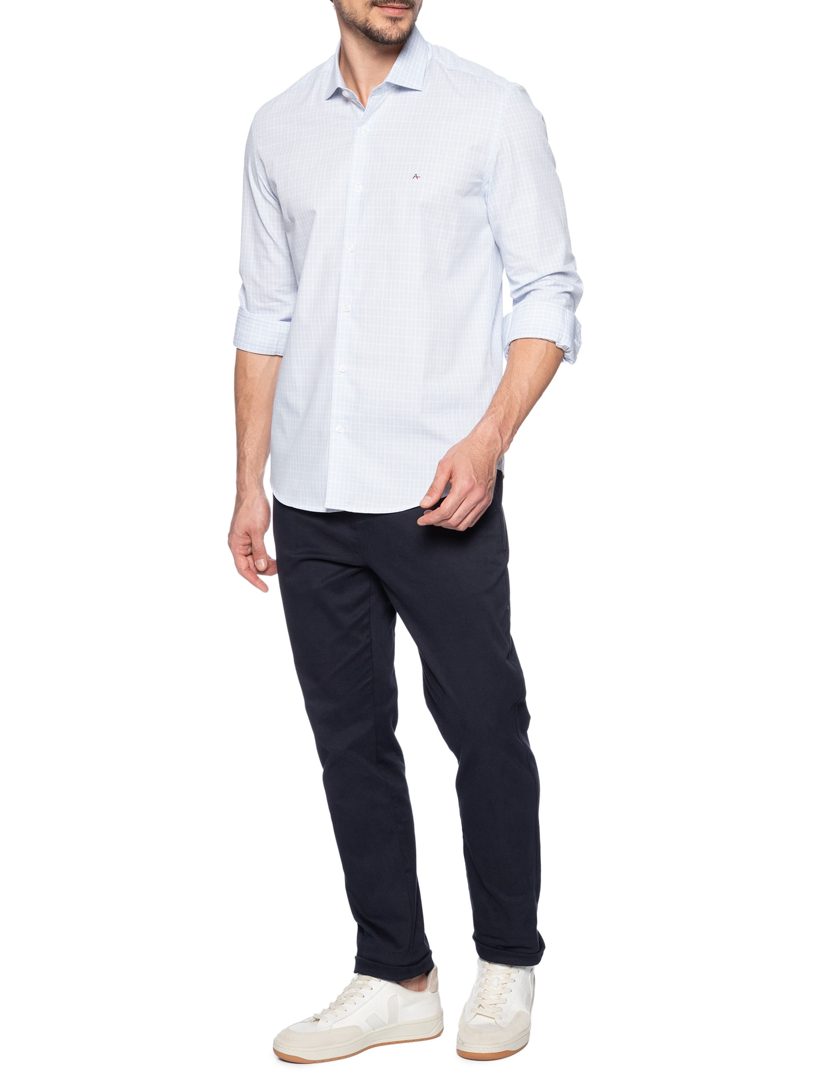 Camisa Masculina Regular Tricoline Xadrez Out Azul Aramis