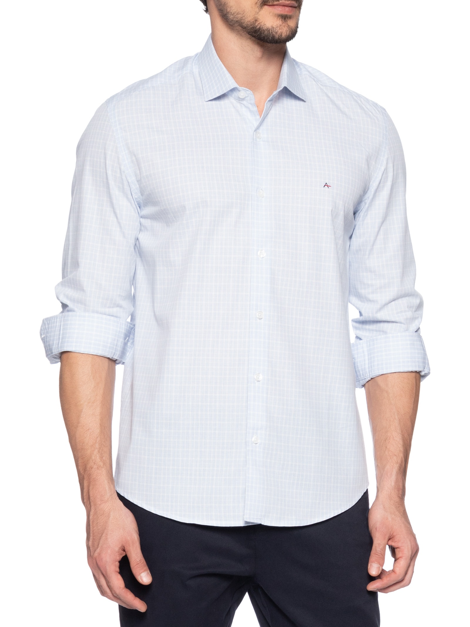 Camisa Masculina Regular Tricoline Xadrez Out Azul Aramis