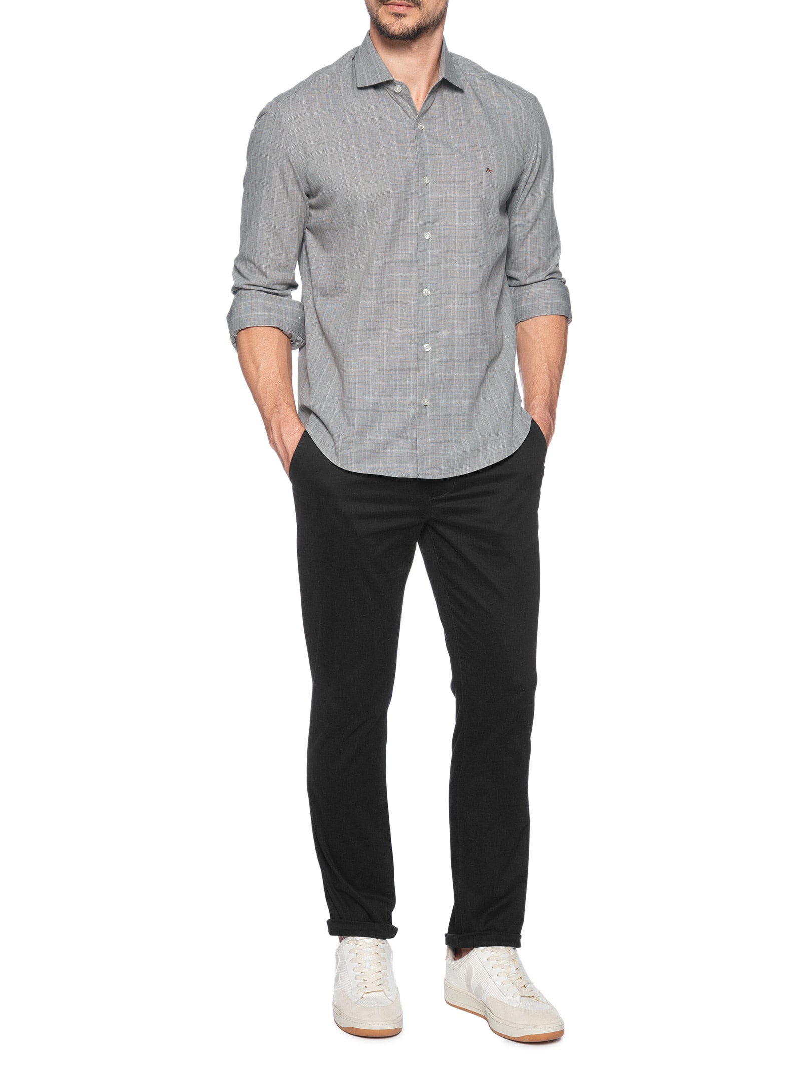 Camisa Masculina Regular Tricoline Xadrez Out Cinza Aramis