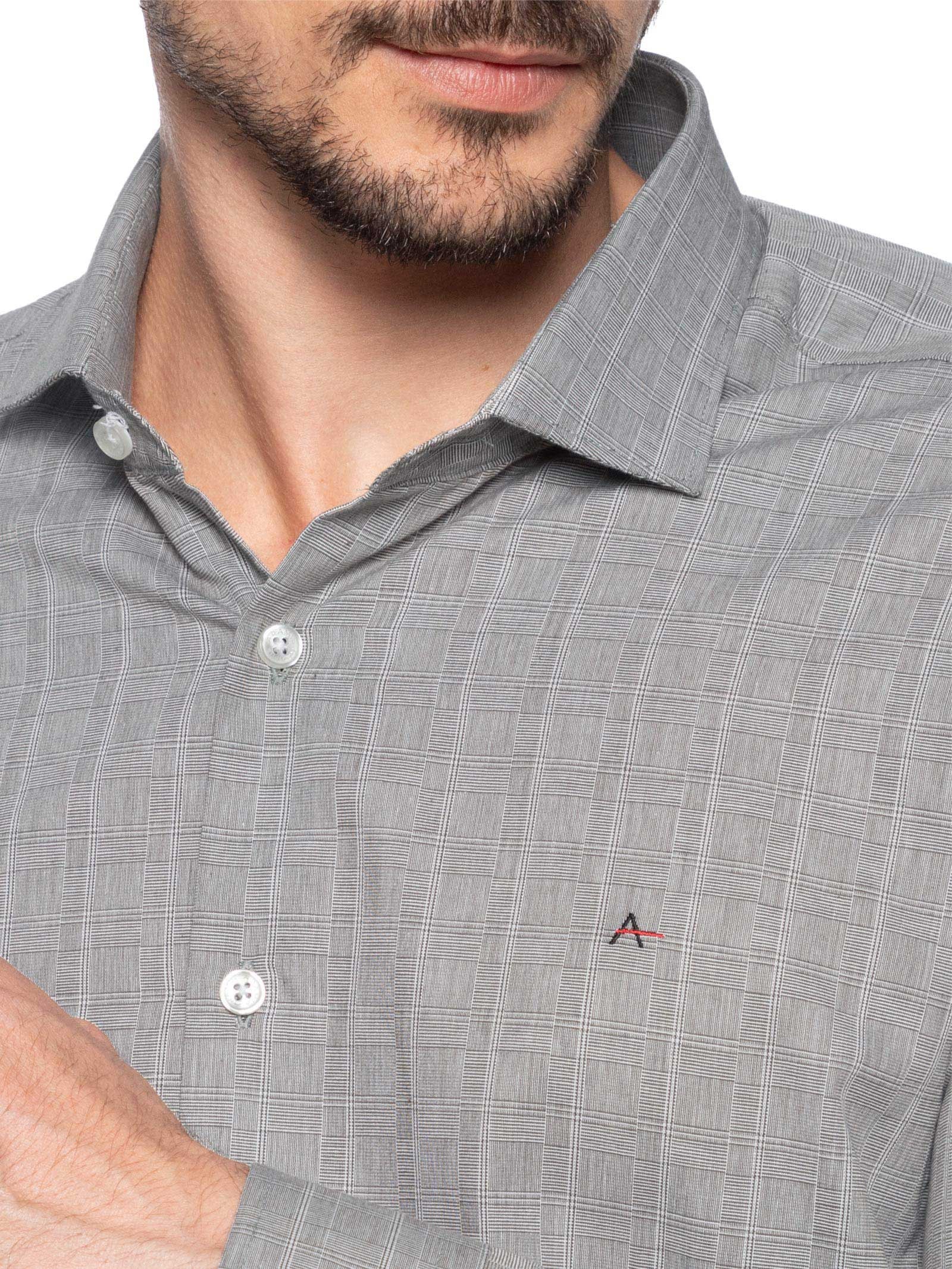 Camisa Masculina Regular Tricoline Xadrez Out Cinza Aramis