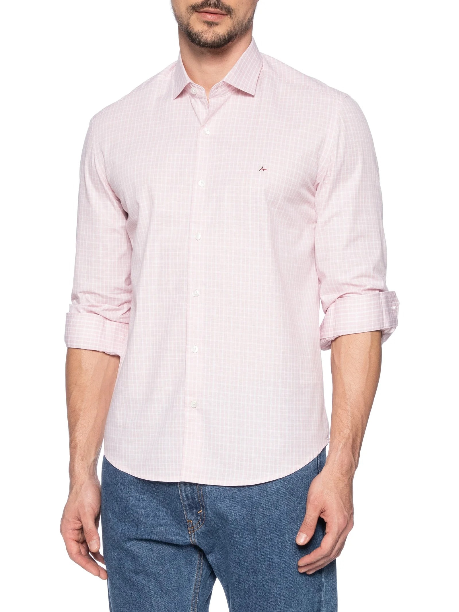 Camisa Masculina Regular Tricoline Xadrez Out Rosa Aramis