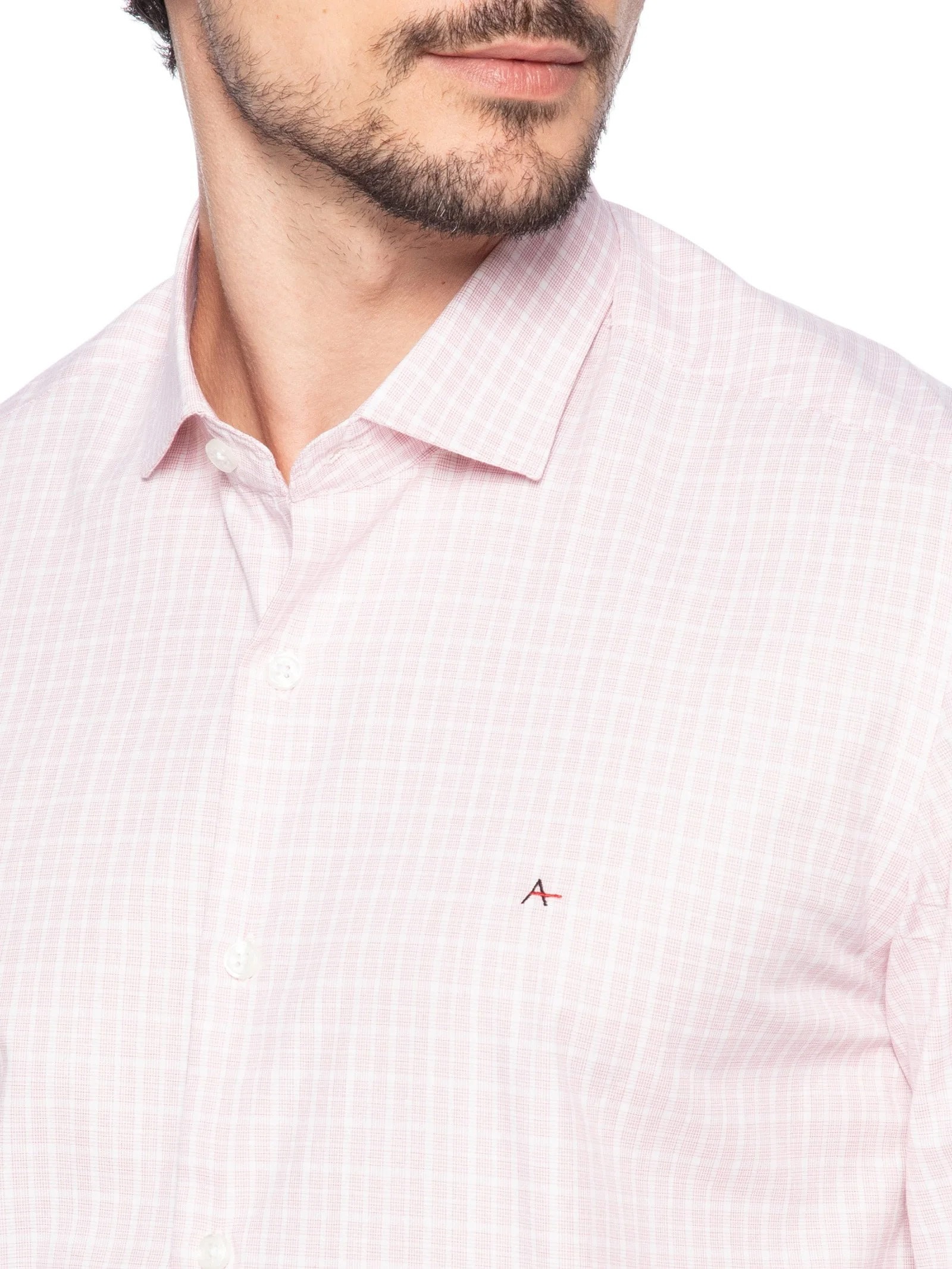 Camisa Masculina Regular Tricoline Xadrez Out Rosa Aramis