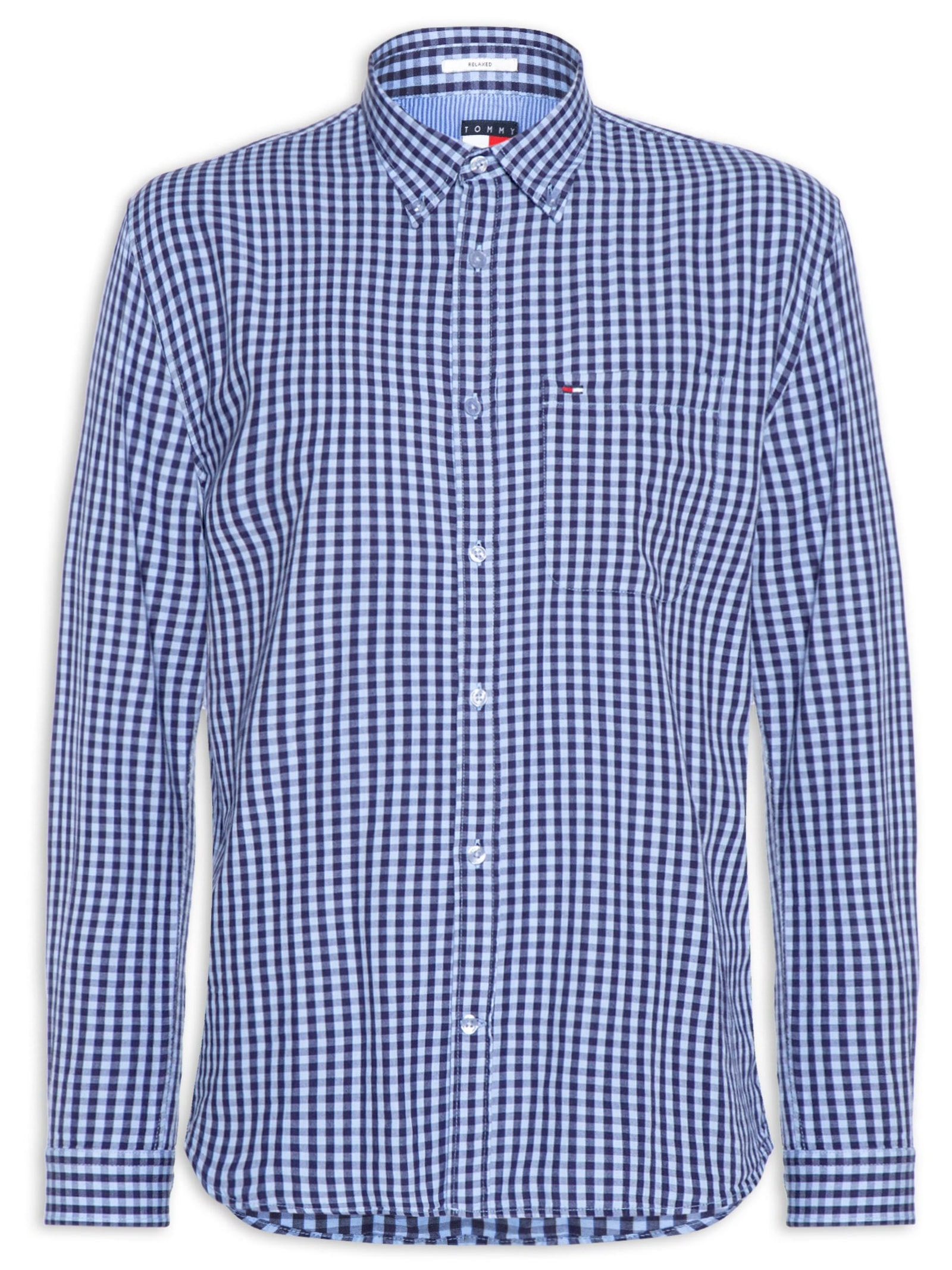 Camisa Masculina Relaxed Fit Xadrez Com Bolso Azul Tommy Jeans