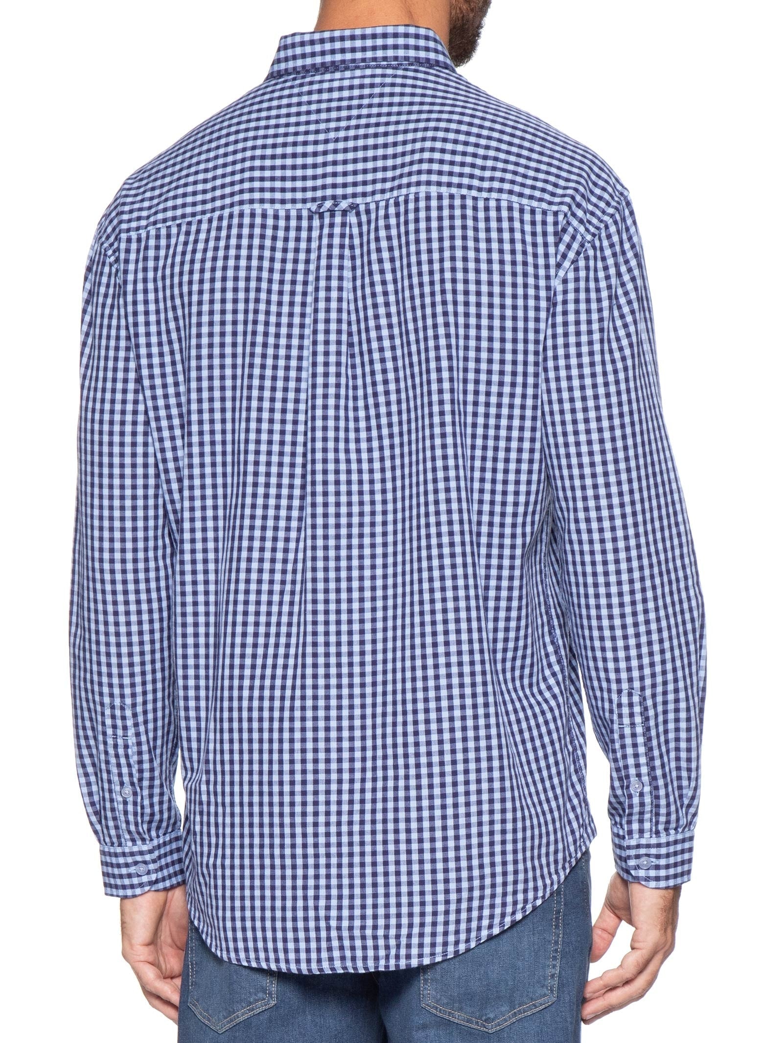 Camisa Masculina Relaxed Fit Xadrez Com Bolso Azul Tommy Jeans