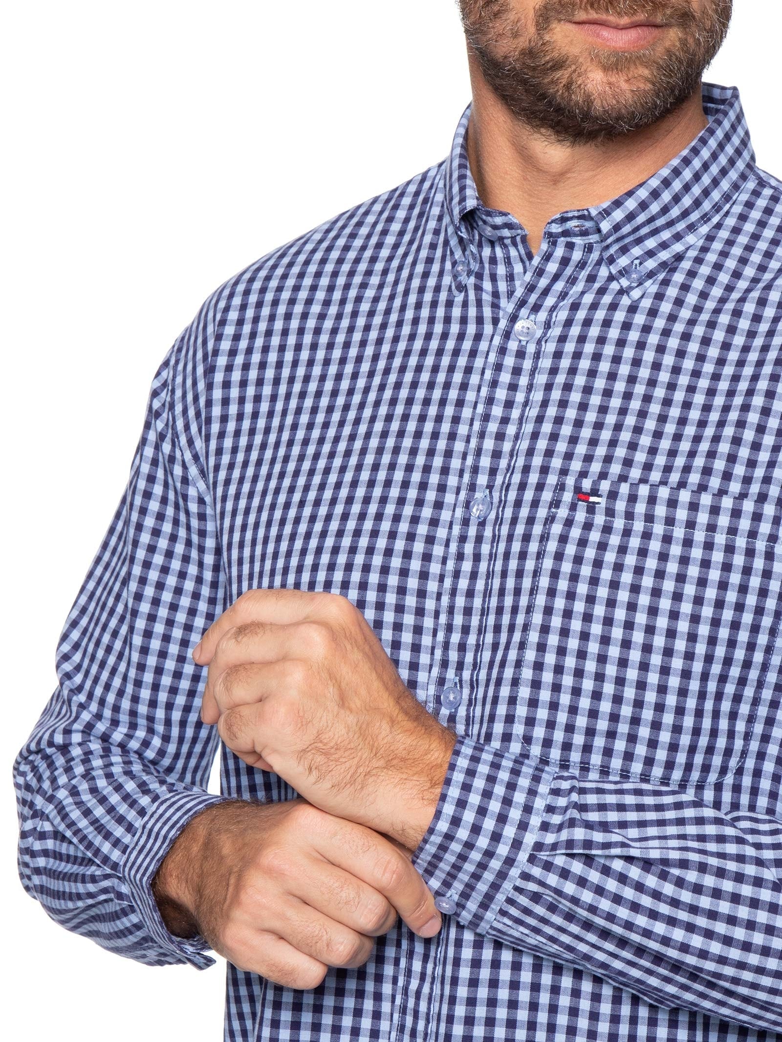 Camisa Masculina Relaxed Fit Xadrez Com Bolso Azul Tommy Jeans