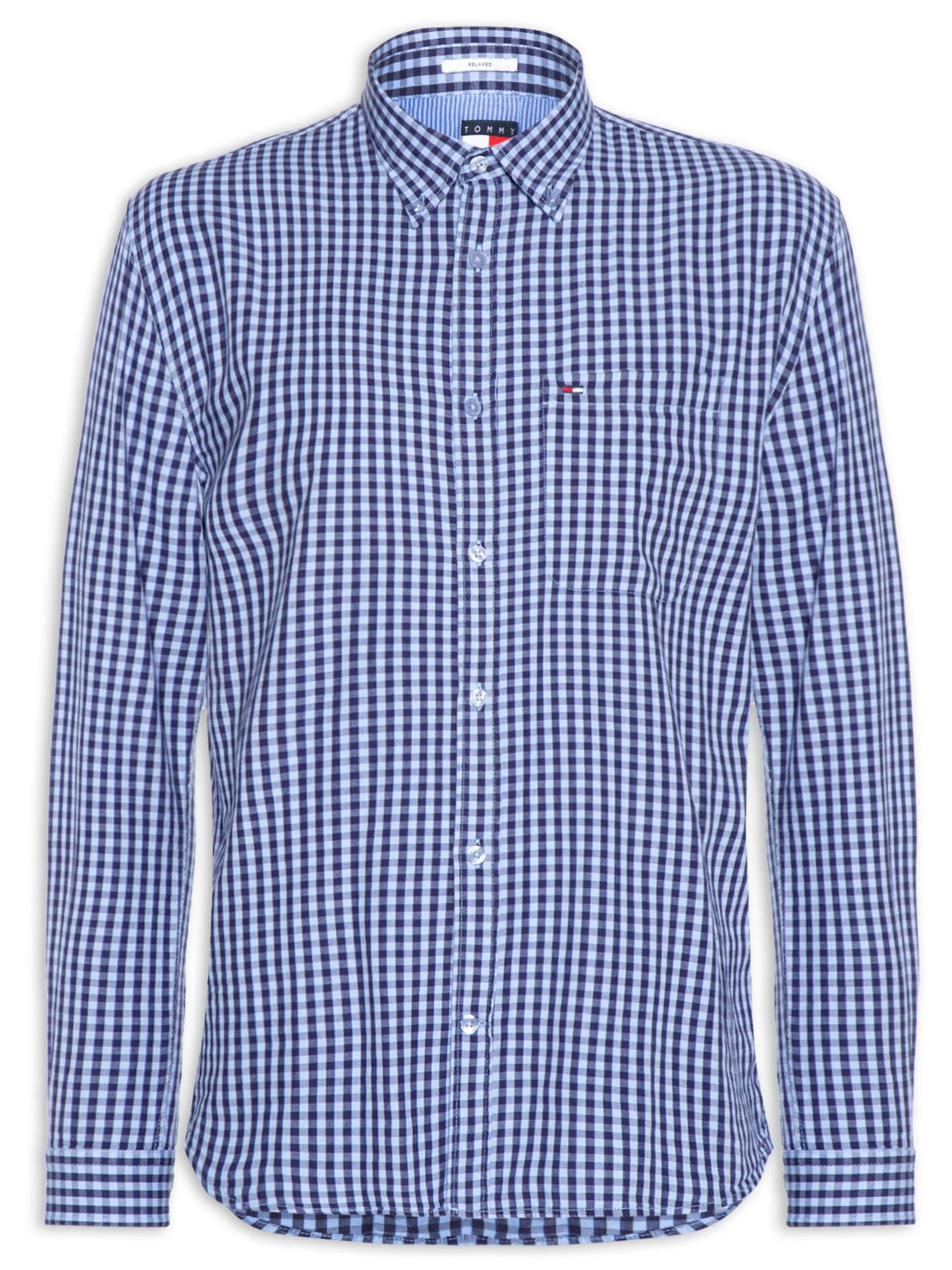 Camisa Masculina Relaxed Fit Xadrez Com Bolso Azul Tommy Jeans