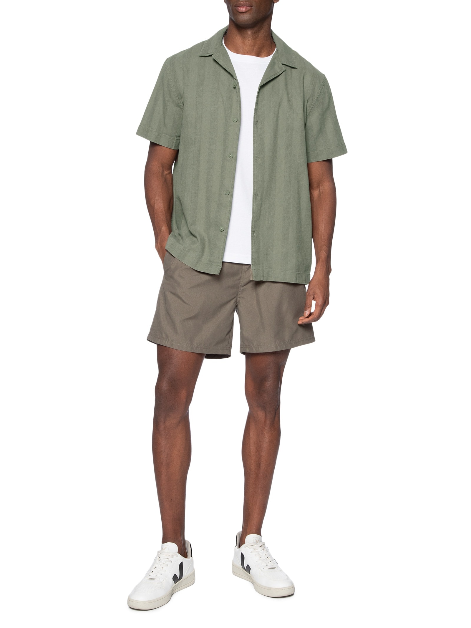 Camisa Masculina Resort Regular Fit Textura Listra Verde Hering