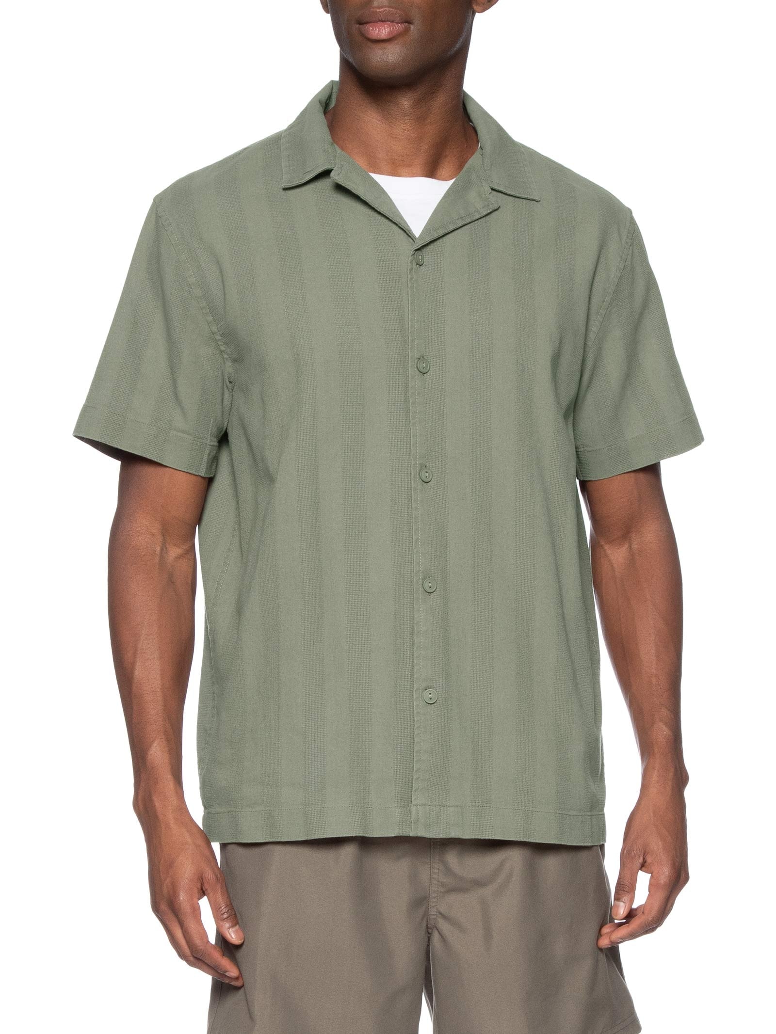 Camisa Masculina Resort Regular Fit Textura Listra Verde Hering