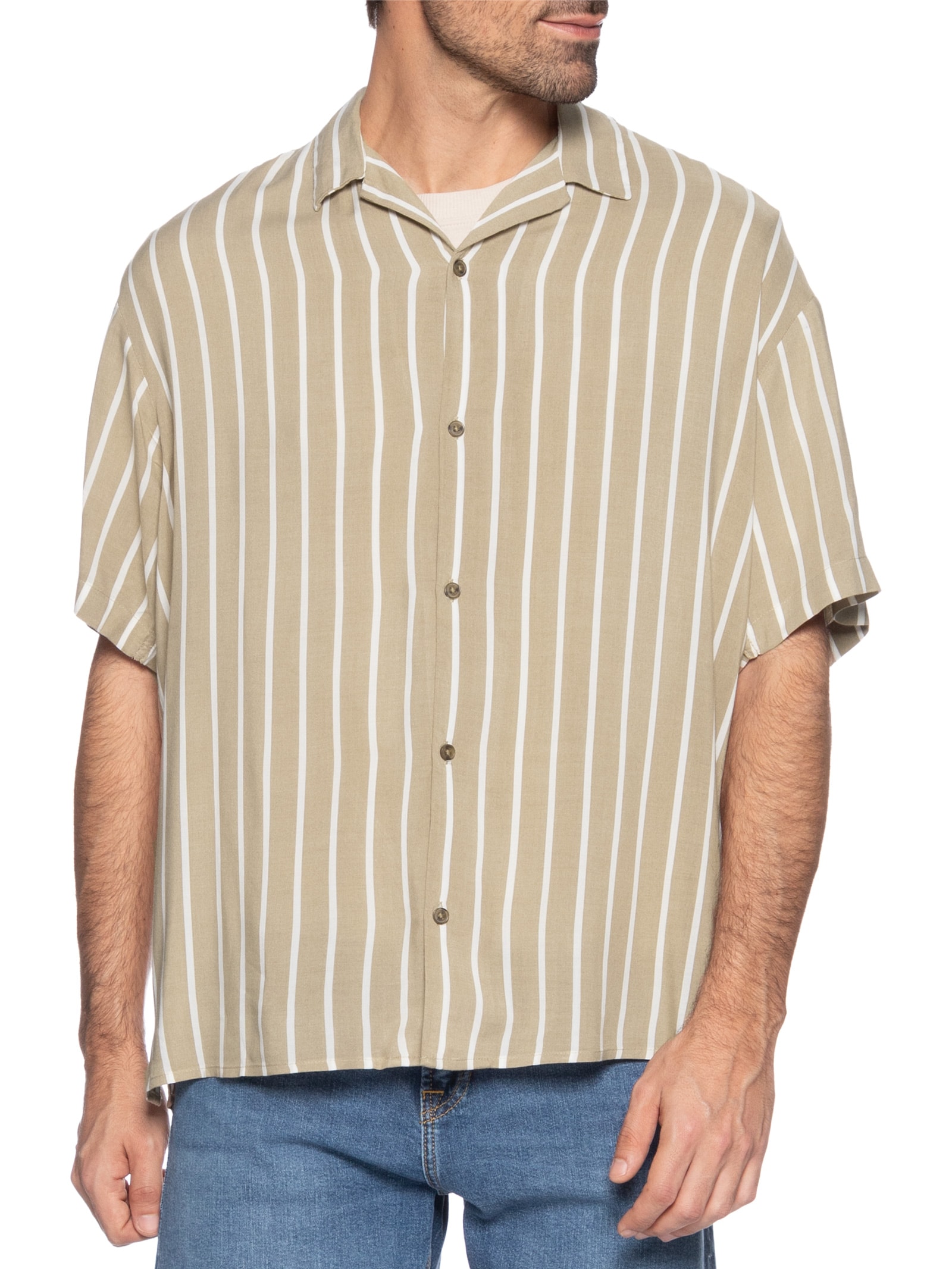 Camisa Masculina Resort Relaxed Fit Listrada Bege Jack & Jones
