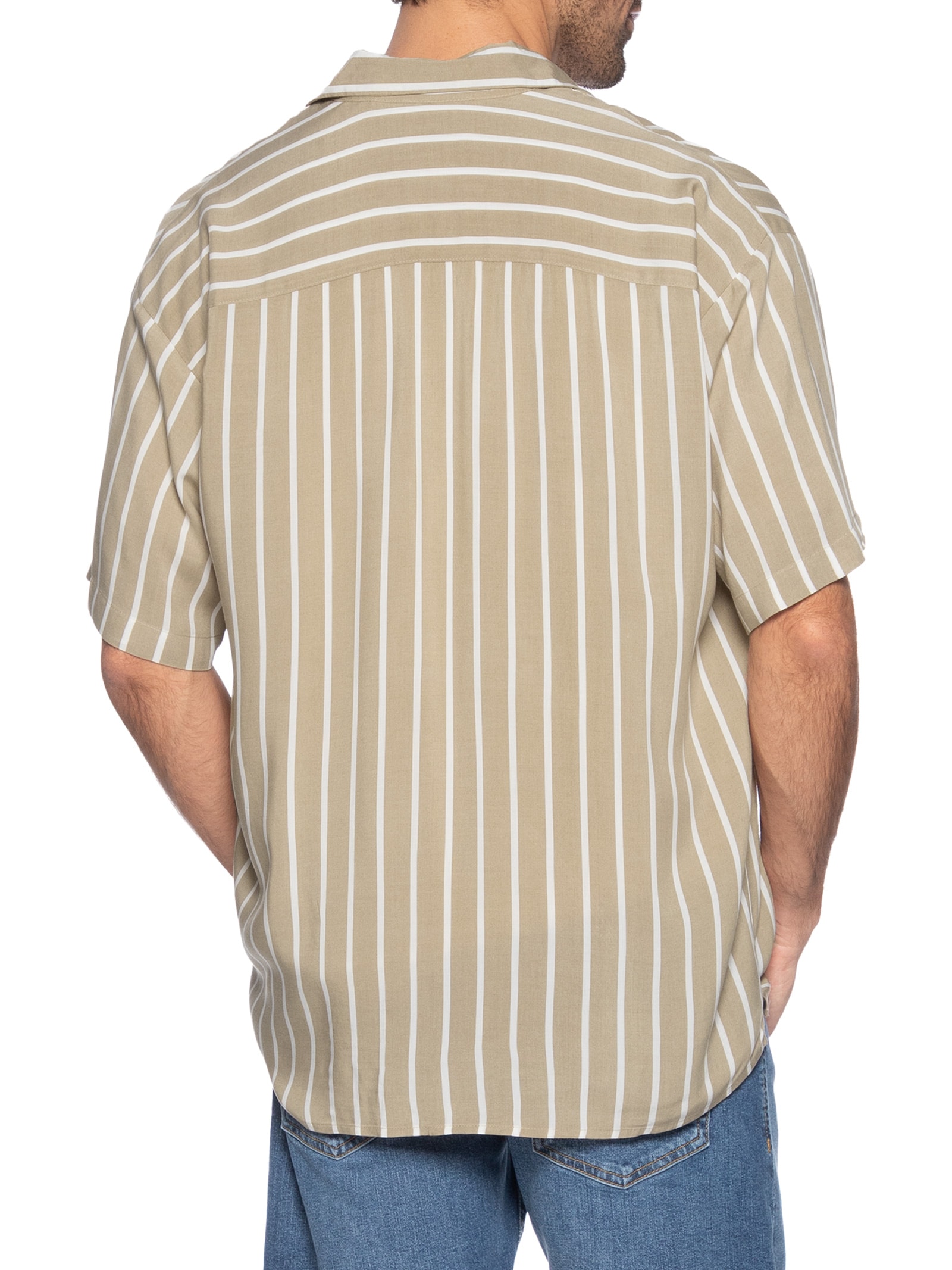 Camisa Masculina Resort Relaxed Fit Listrada Bege Jack & Jones