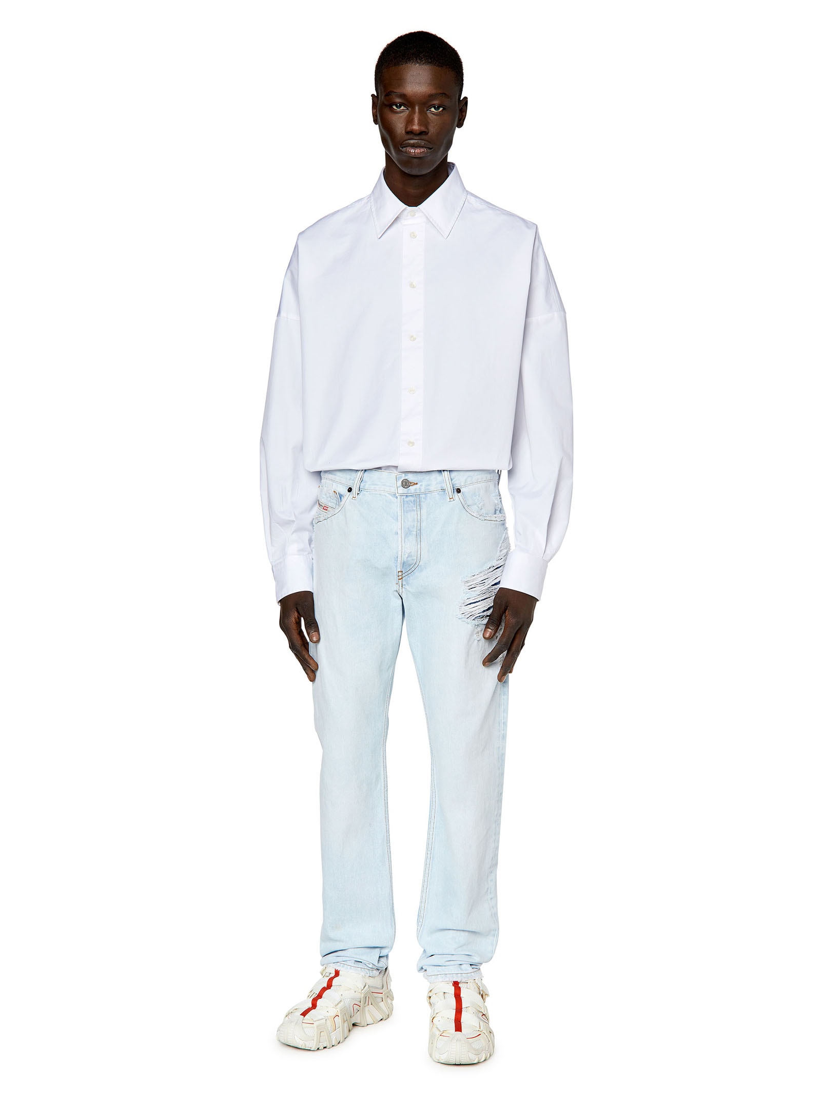 Diesel - Camisa Masculina S-Limo Com Big Logo Bordado - Branco
