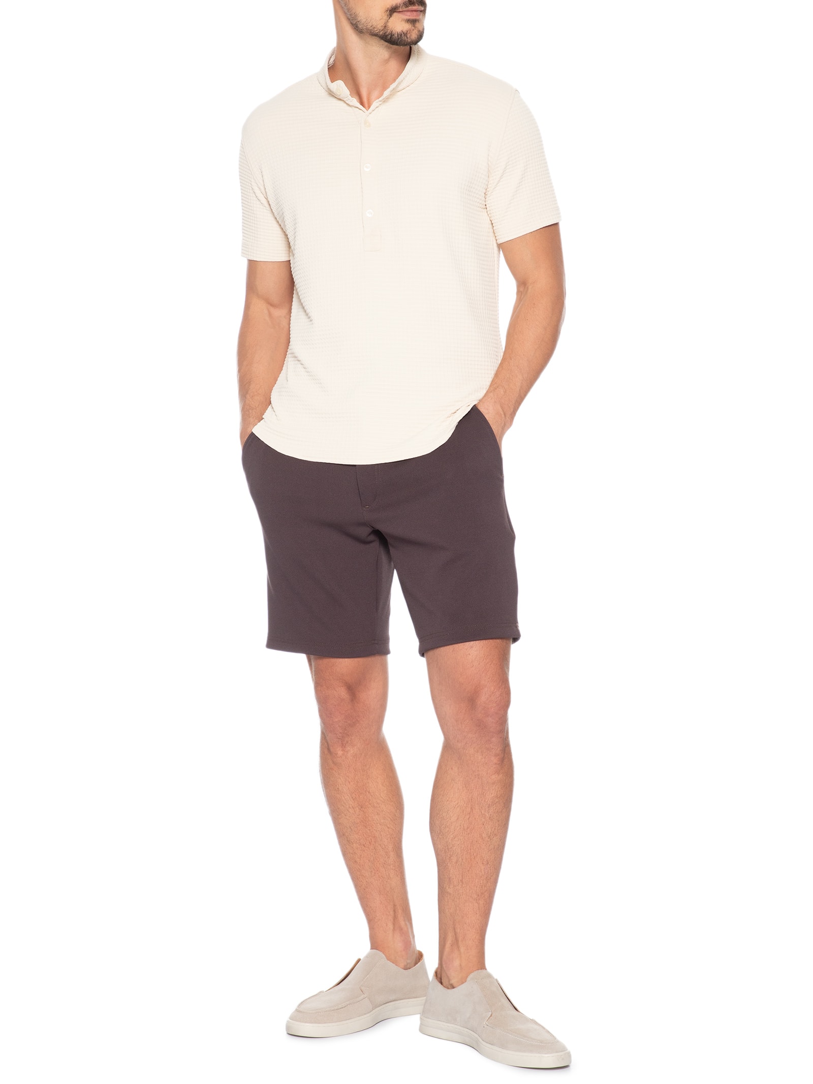 Camisa Masculina Santorini Malha Block Poliamida Bege Sergio K